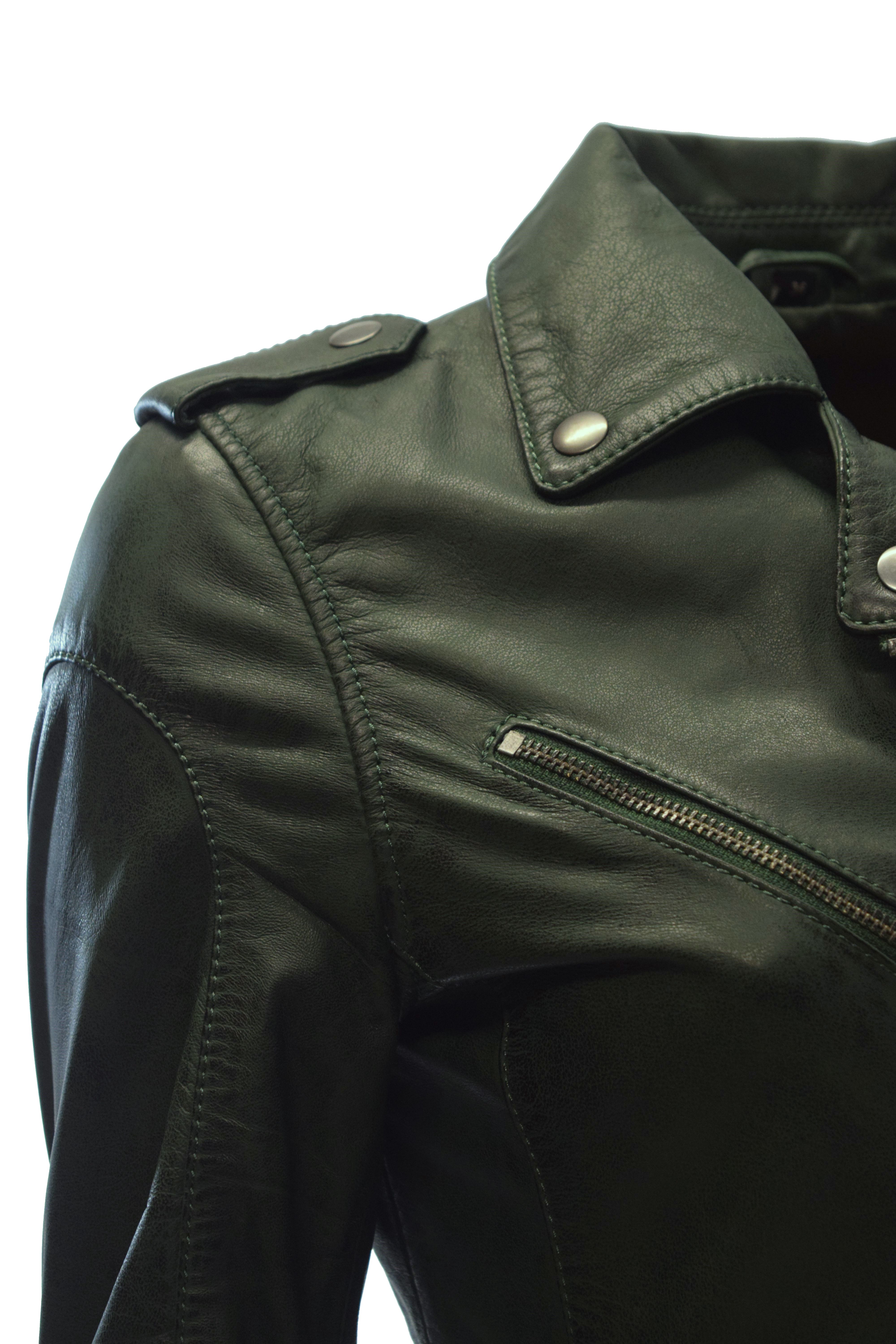 Damen Lammnappa Biker Lederjacke Sibilla Dunkelgrün