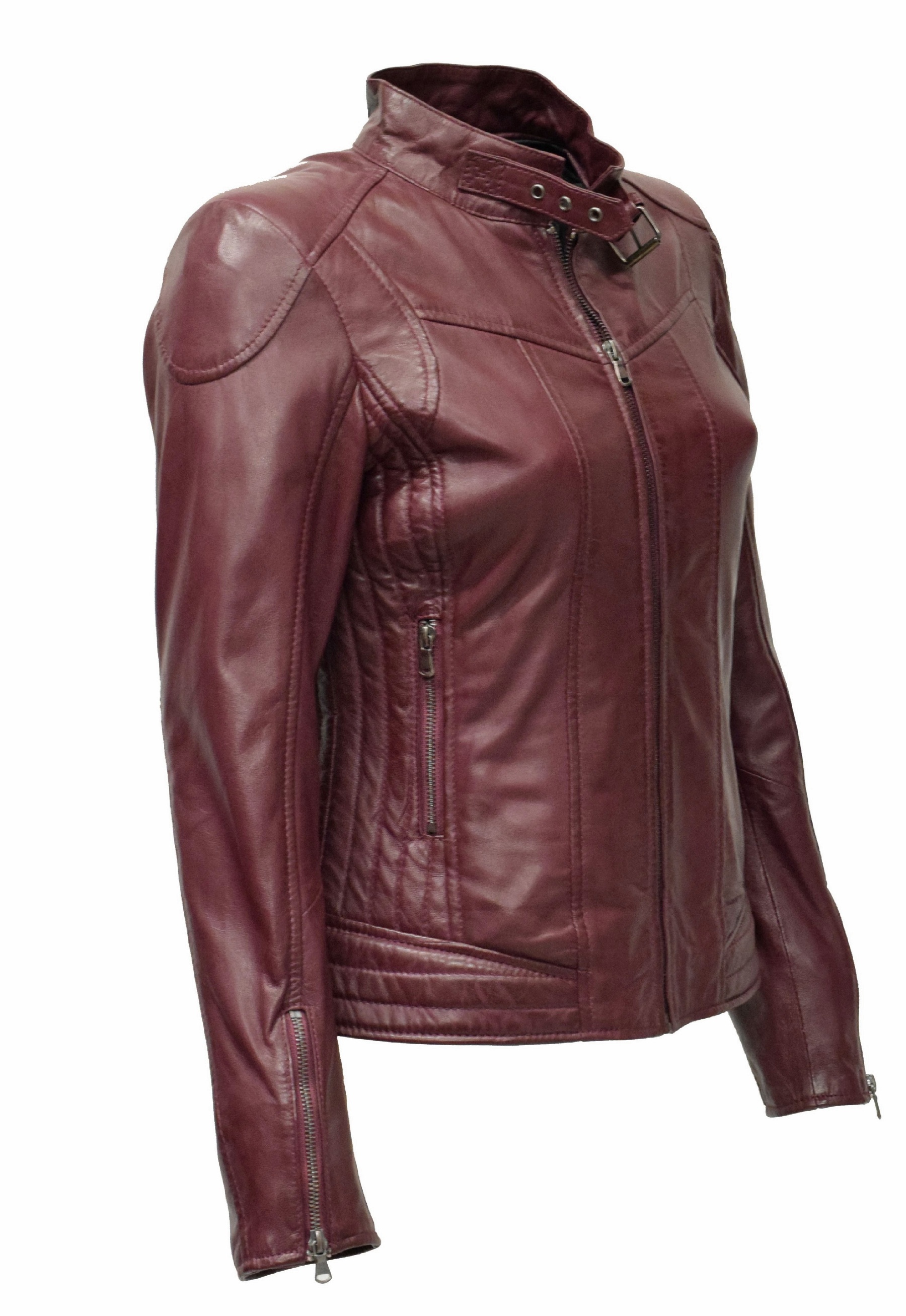 Damen Lederjacke Kimy gesteppt washed Burgund