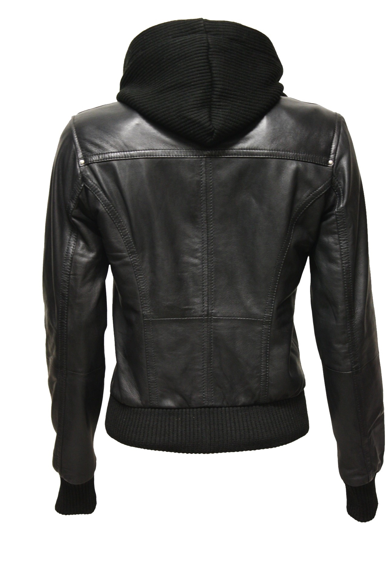 Damen Lederjacke "FIBI" mit Kapuze in washed Schwarz