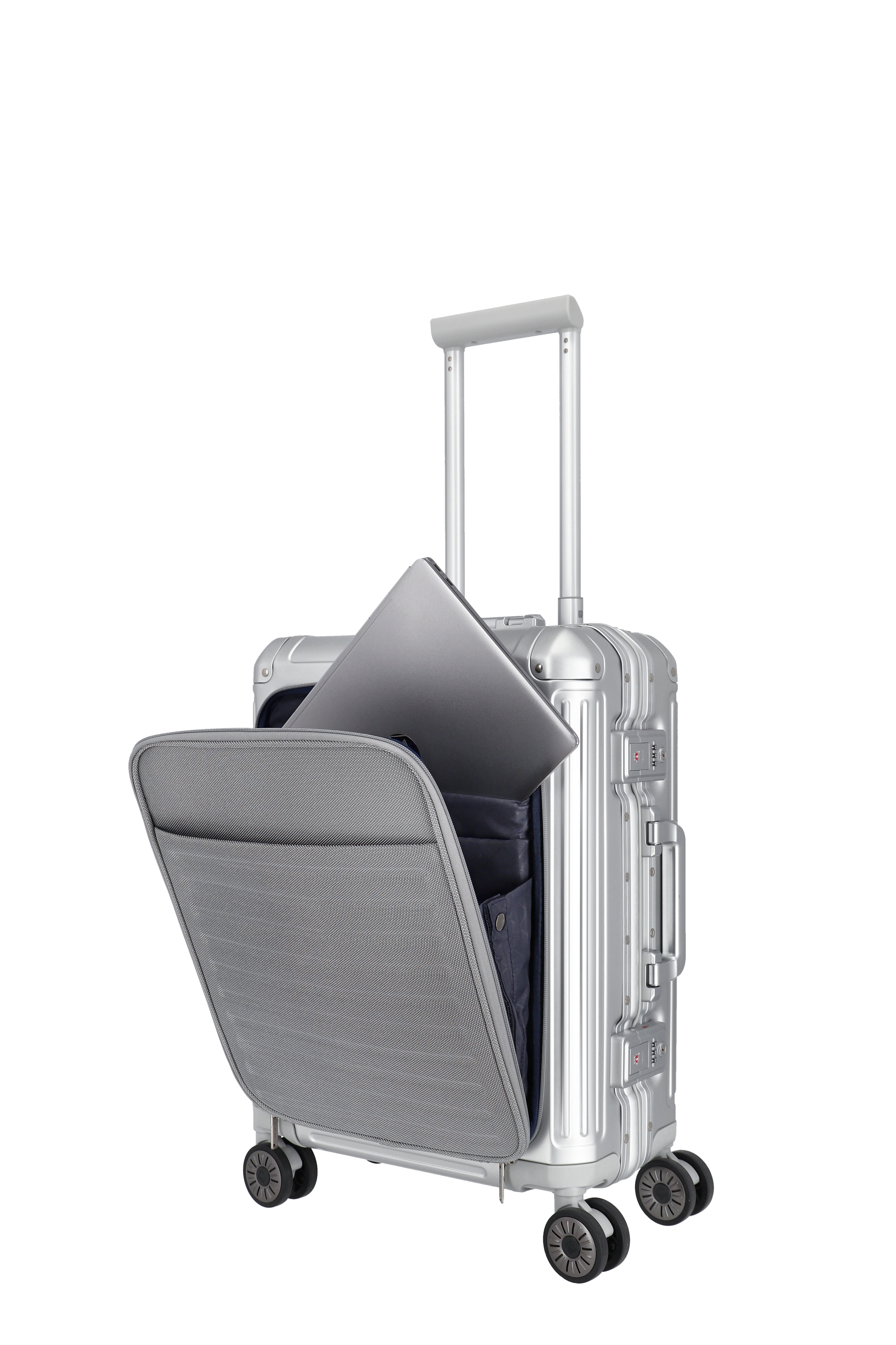 Travelite Aluminium Trolley Next mit Vortasche S 55 cm mit 4 Rollen Silber