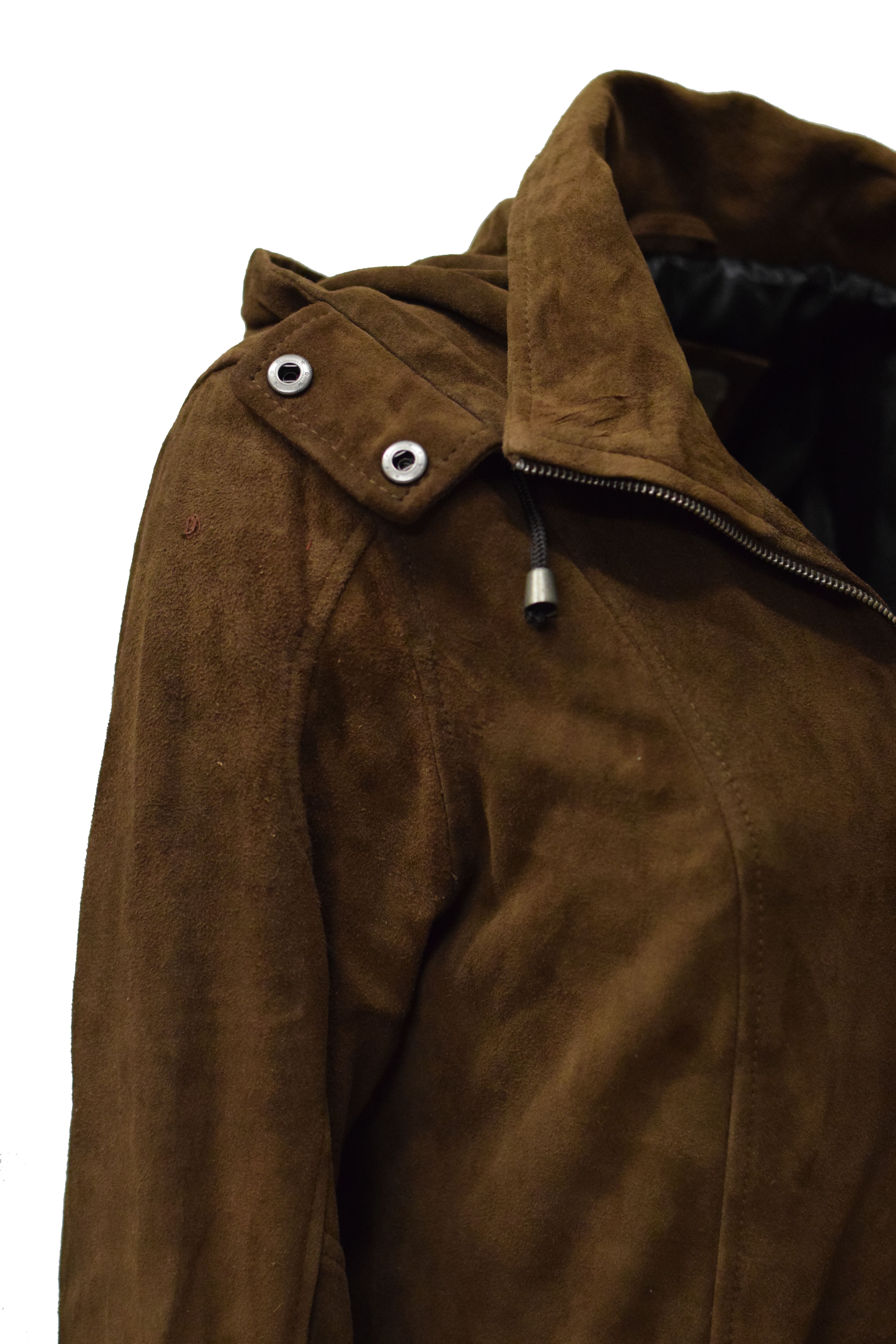 Damen Lederparka Helene mit Kapuze aus Ziegenvelourleder in Mocca