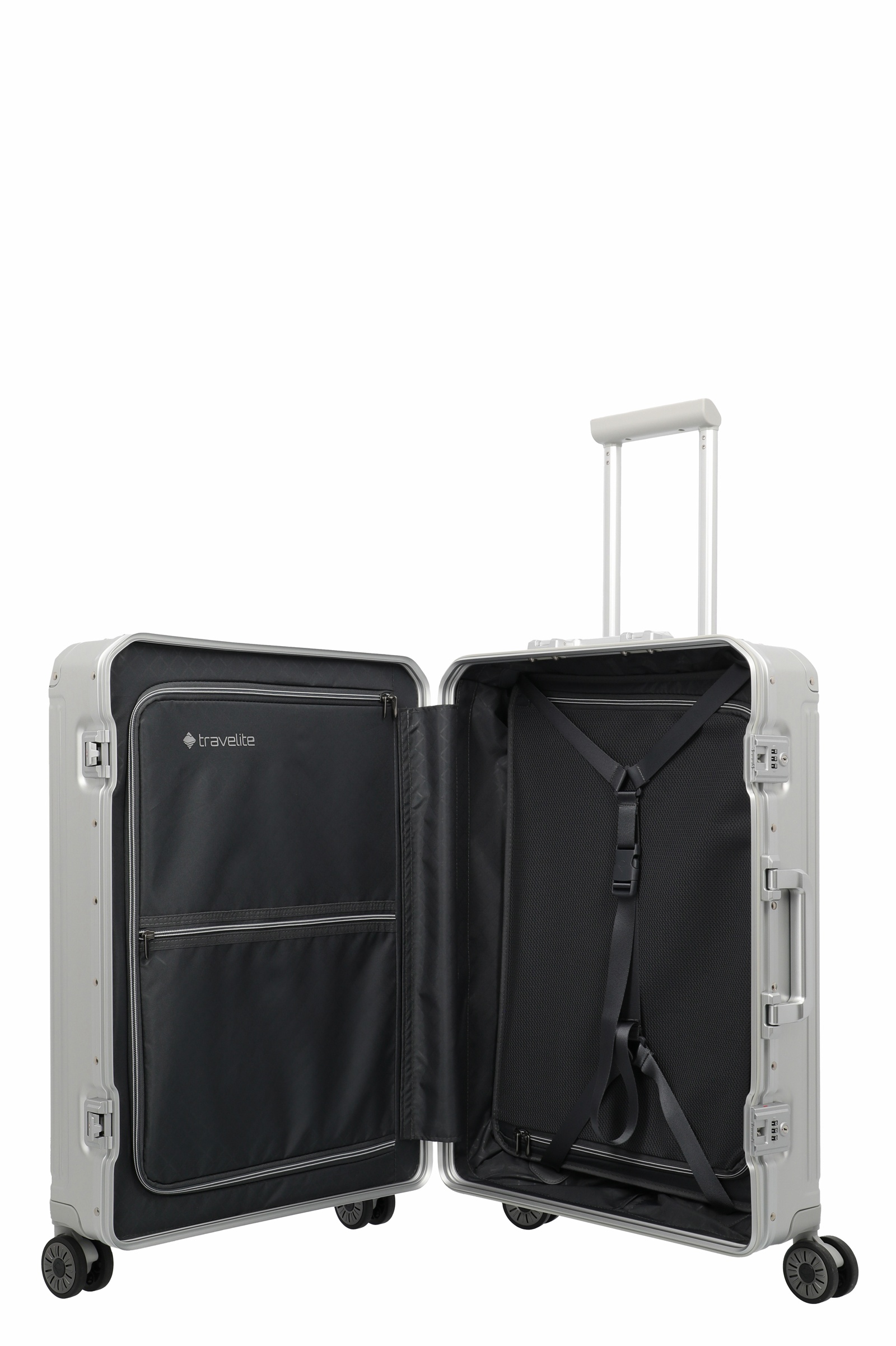 Travelite Aluminium Trolley Next 2.0 M 66 cm mit 4 Rollen Silber