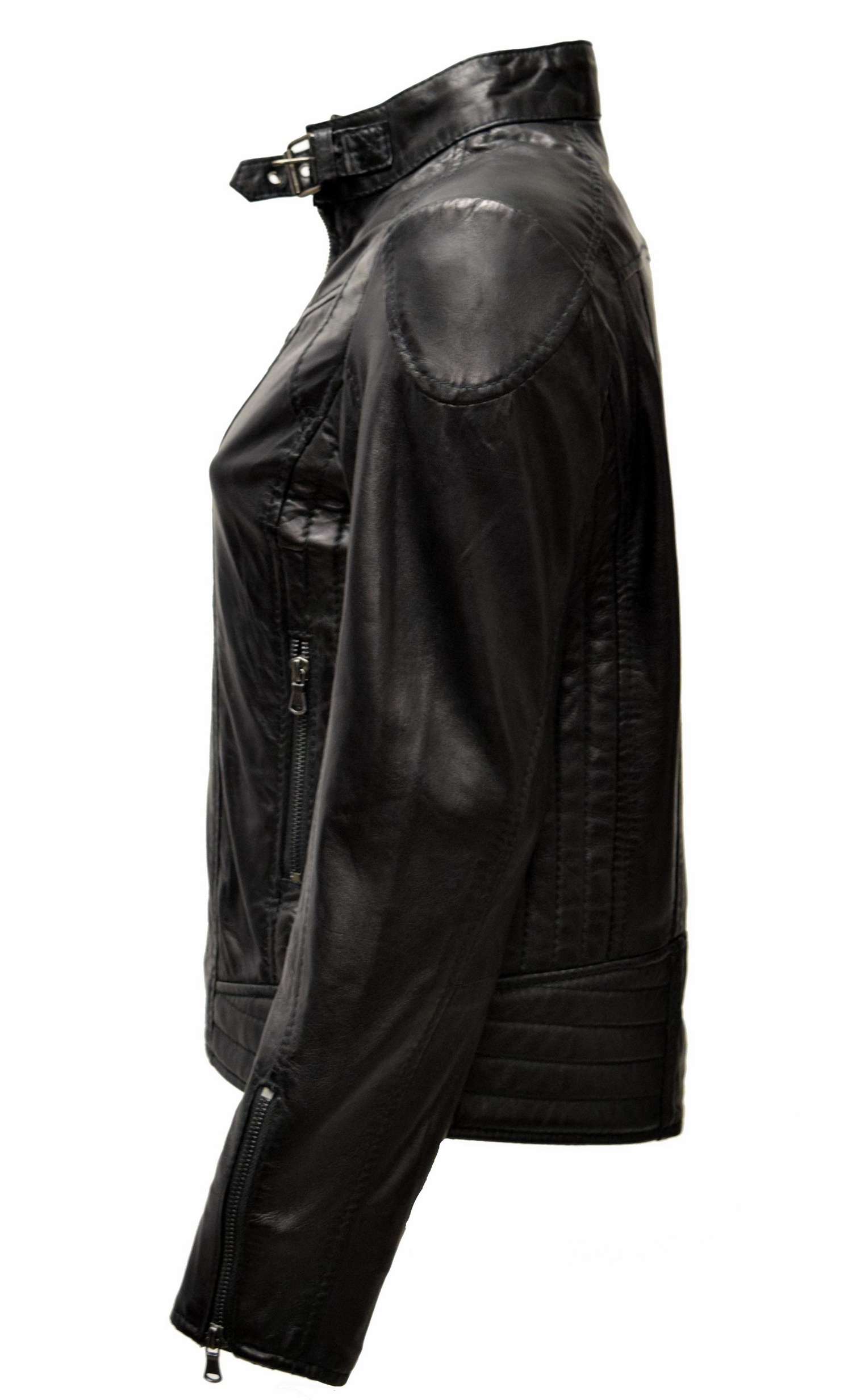 Damen Lederjacke Kimy gesteppt washed Schwarz