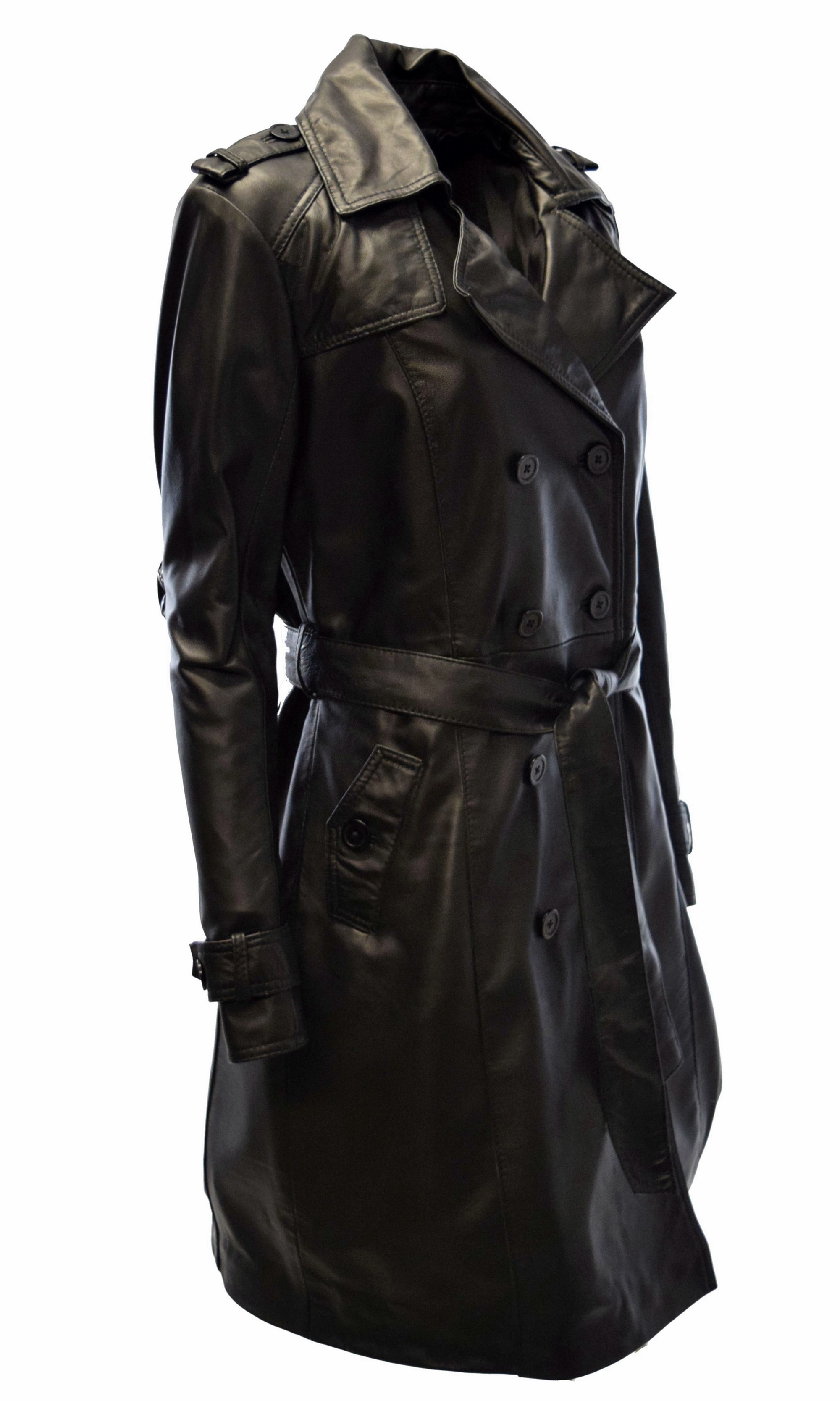 Damen Trenchcoat Ledermantel Tilly in washed Schwarz