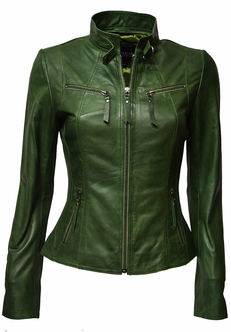 Damen Lederjacke "P-14-01" washed Grün