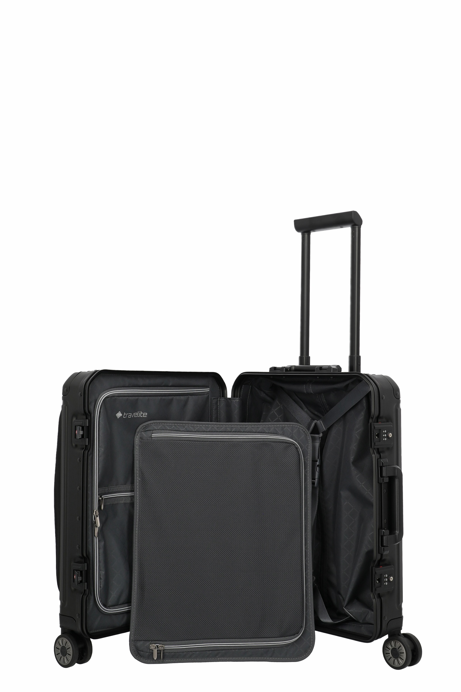Travelite Aluminium Trolley Next 2.0 Vortasche S 55 cm mit 4 Rollen Schwarz