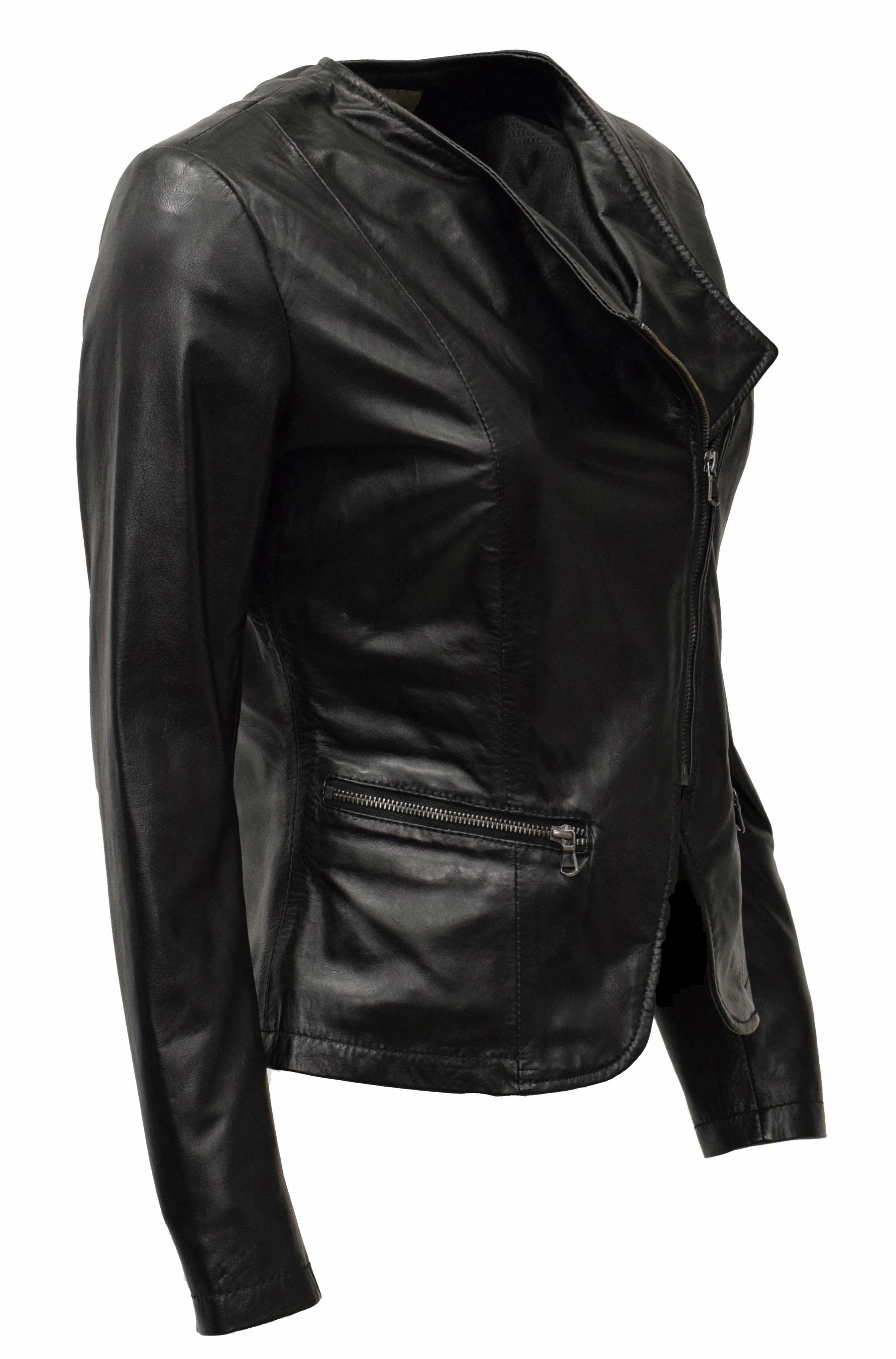 Damen Lederjacke Minni in washed Schwarz