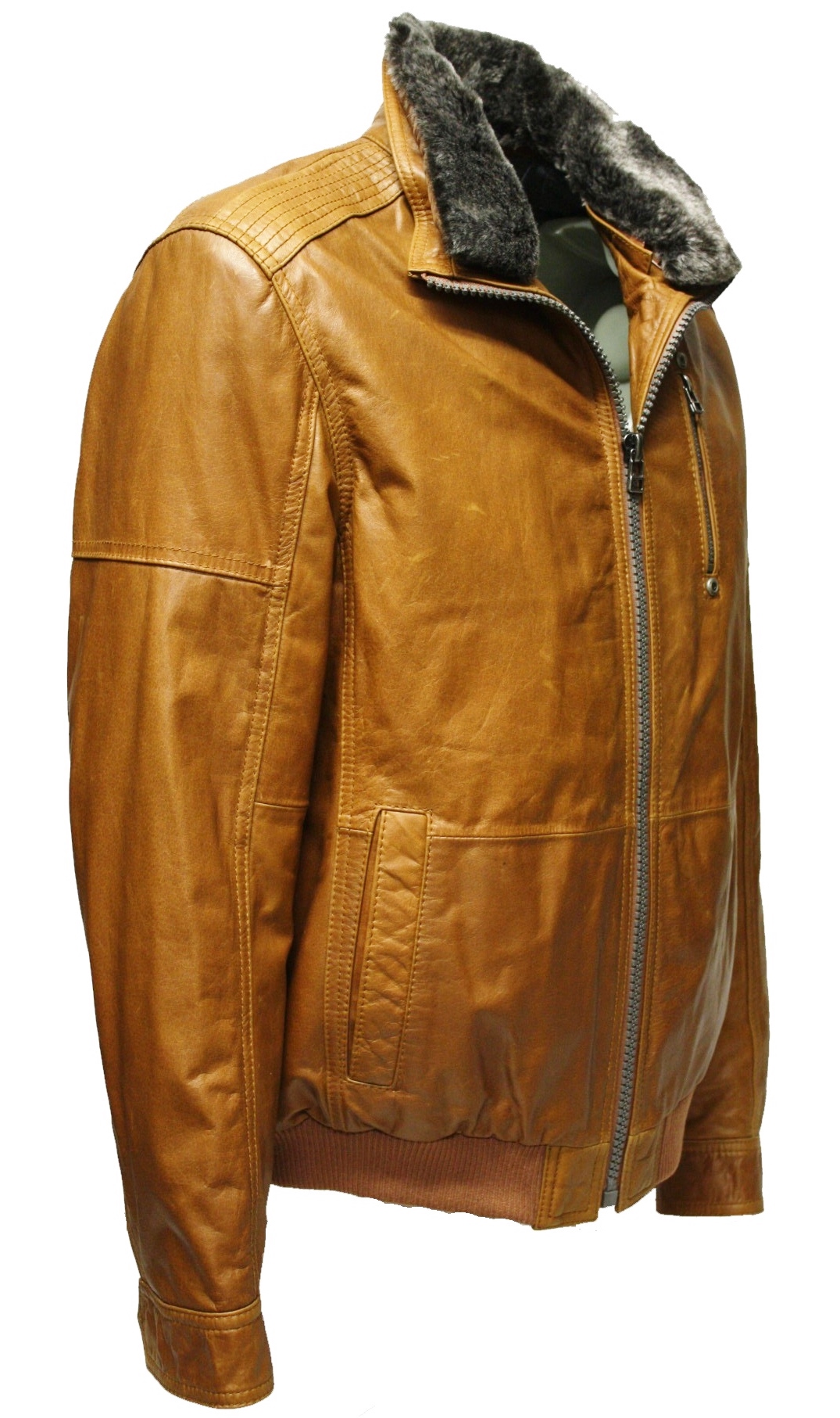 Trapper Herren Lederjacke "Arizona" in washed Cognac