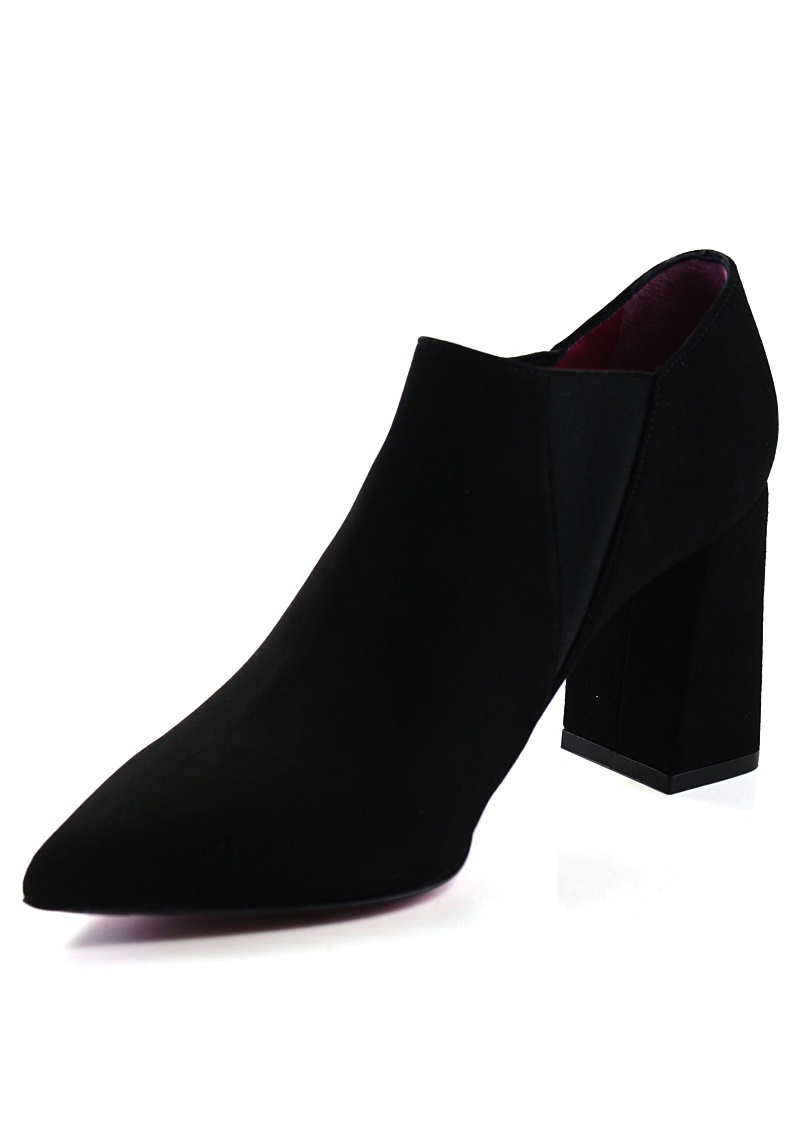 Ankle Boots aus Veloursleder mit Blockabsatz in Schwarz