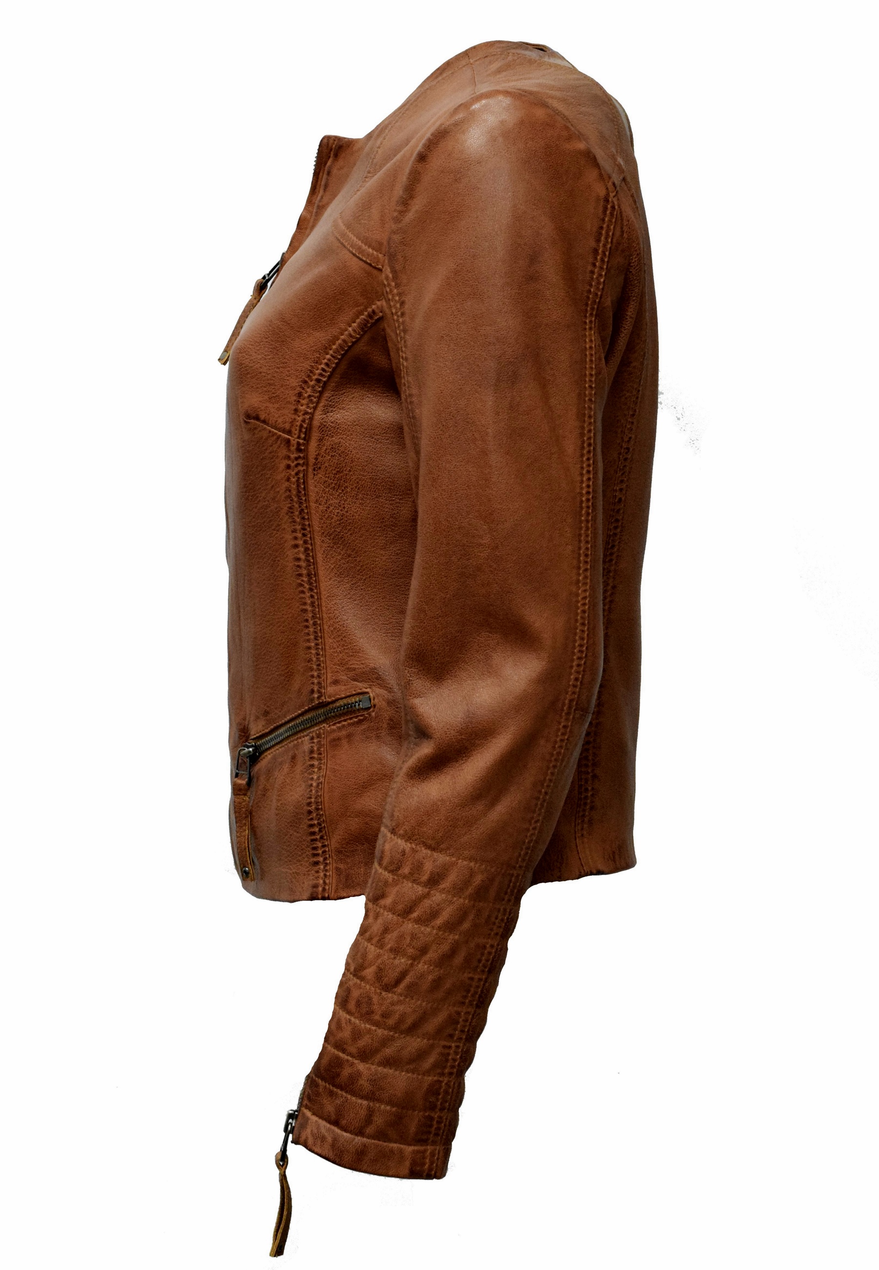 Damen Lederjacke "BINI" in washed Cognac 