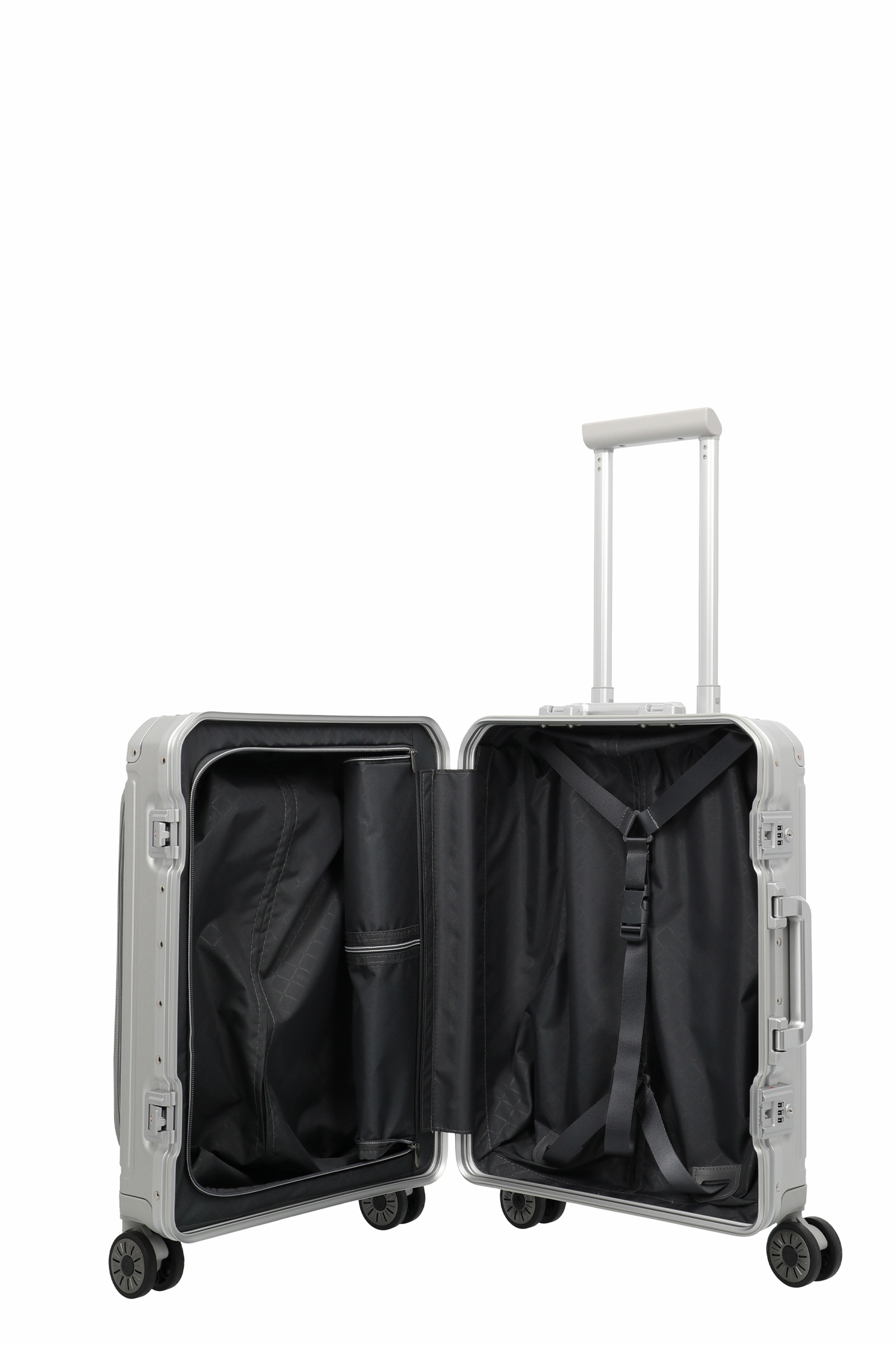 Travelite Aluminium Trolley Next 2.0 Vortasche S 55 cm mit 4 Rollen Silber