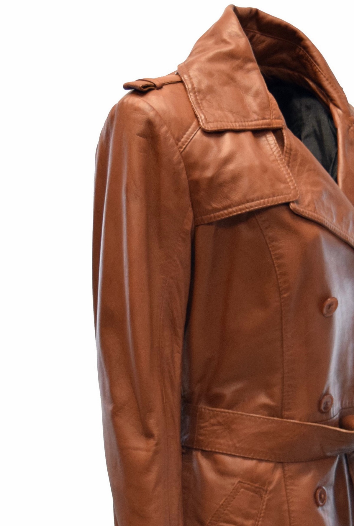 Damen Trenchcoat Ledermantel Tilly in washed Cognac Braun