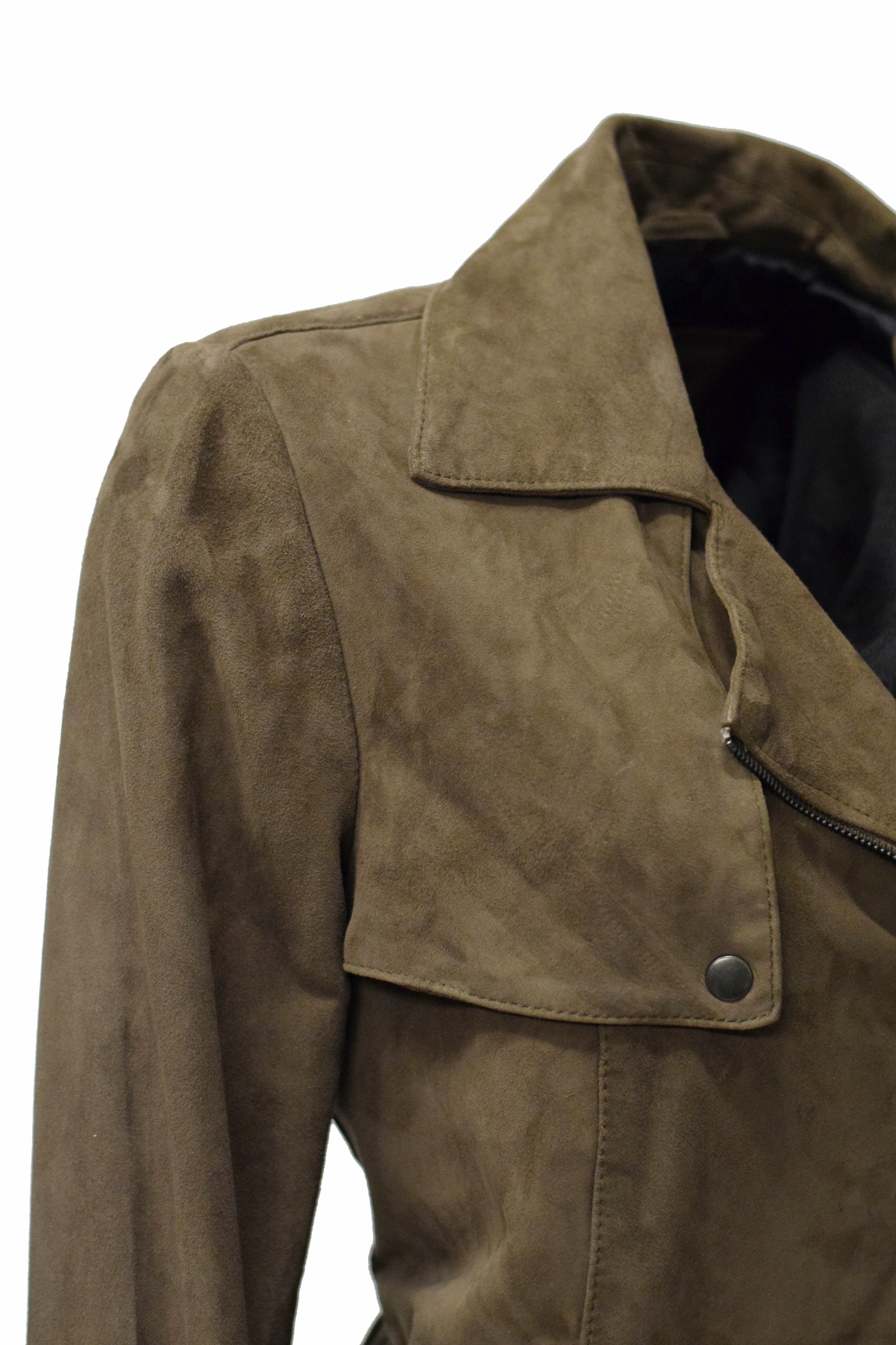 Damen Kurz-Trenchcoat Ledermantel Millu in Schlamm