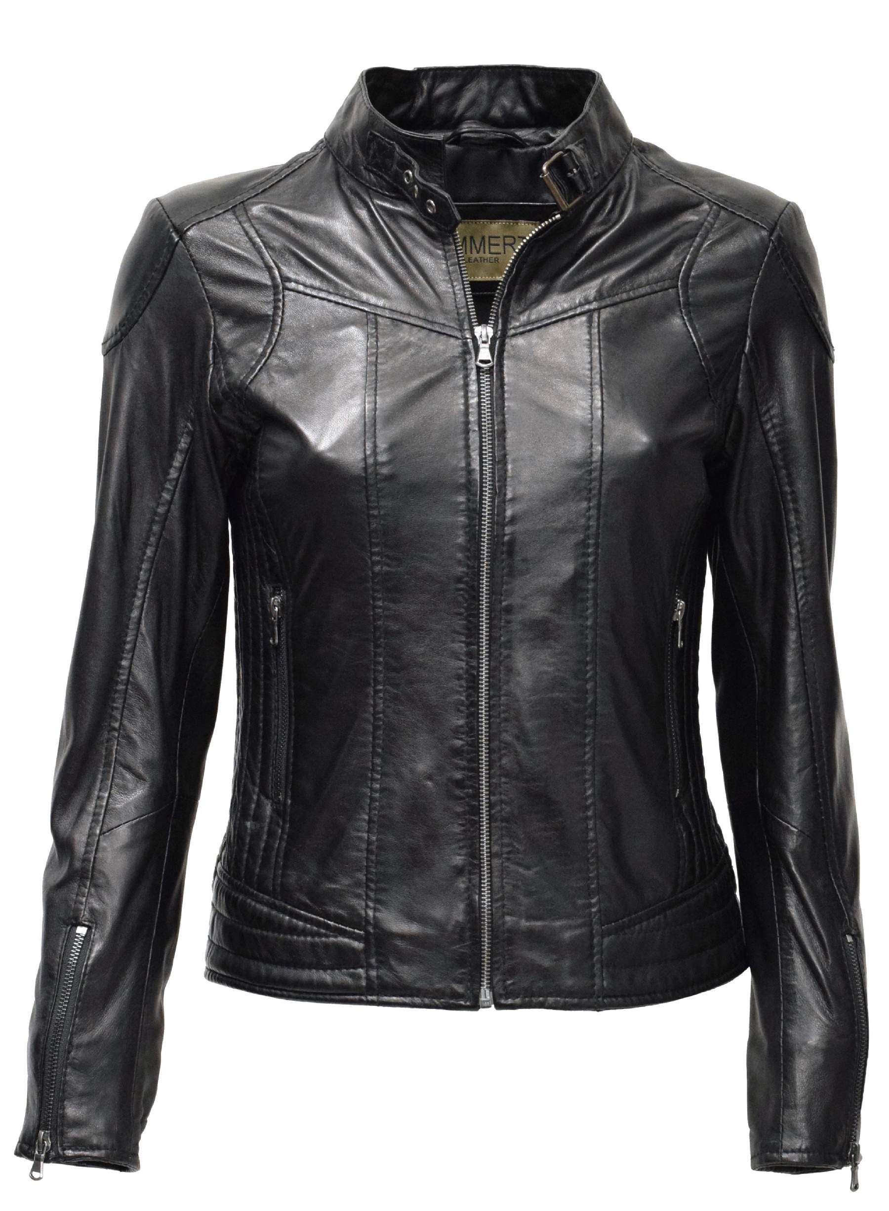 Damen Lederjacke Kimy gesteppt washed Schwarz