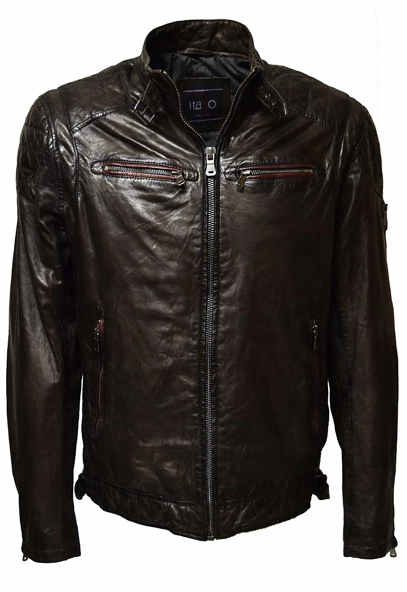 Itallo Herren Stepp- Lederjacke 4492 in washed Chocolate