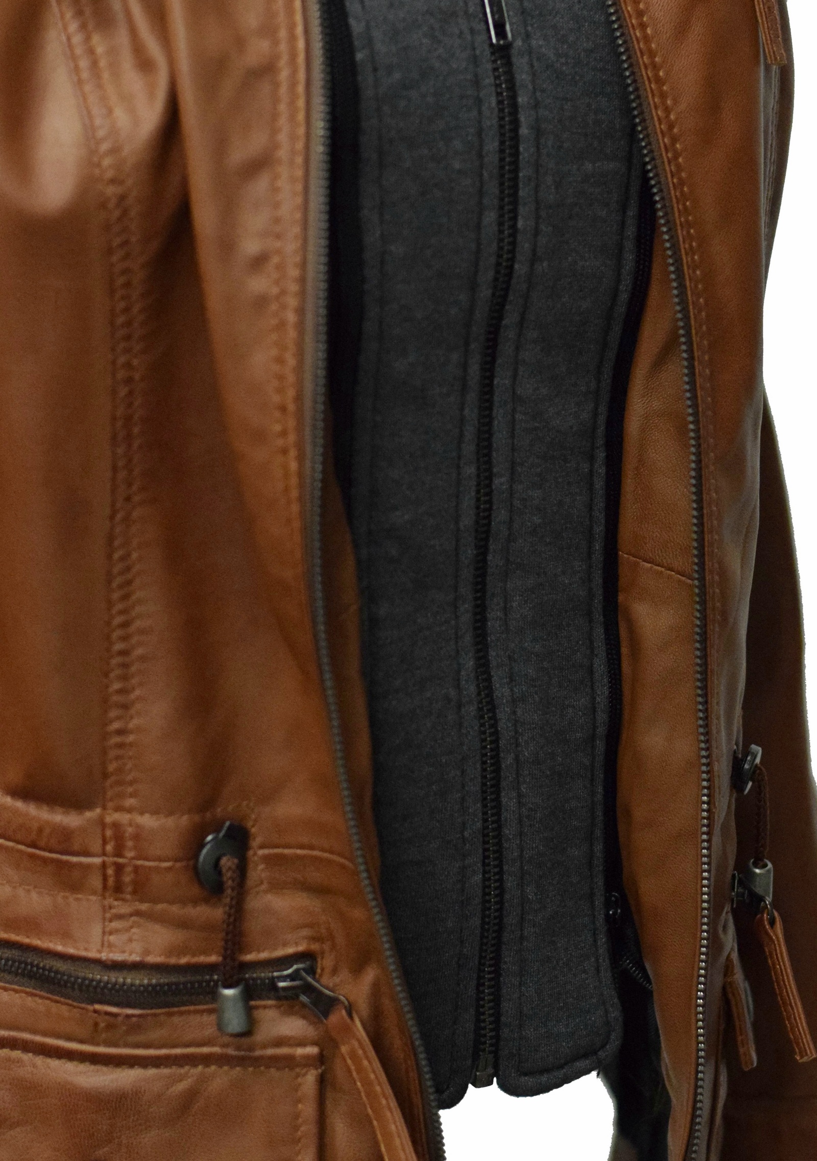 Damen Lederjacke Vanilla mit Kapuze in Dunkelcognac