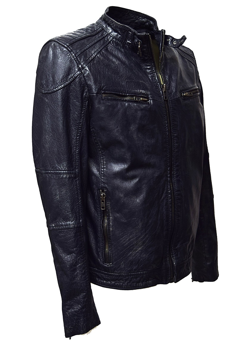 Trapper Herren Lederjacke "LENT" gesteppt in antik Navy