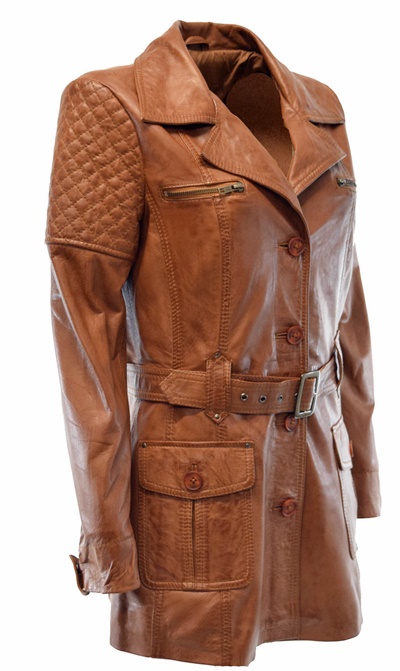 Damen Ledermantel "Miwa" in washed Cognac