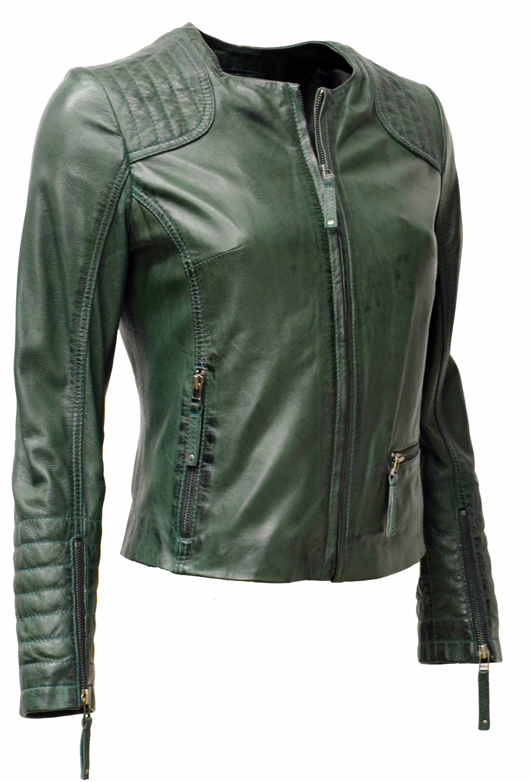Damen Lederjacke Luisa in washed Smaragdgrün