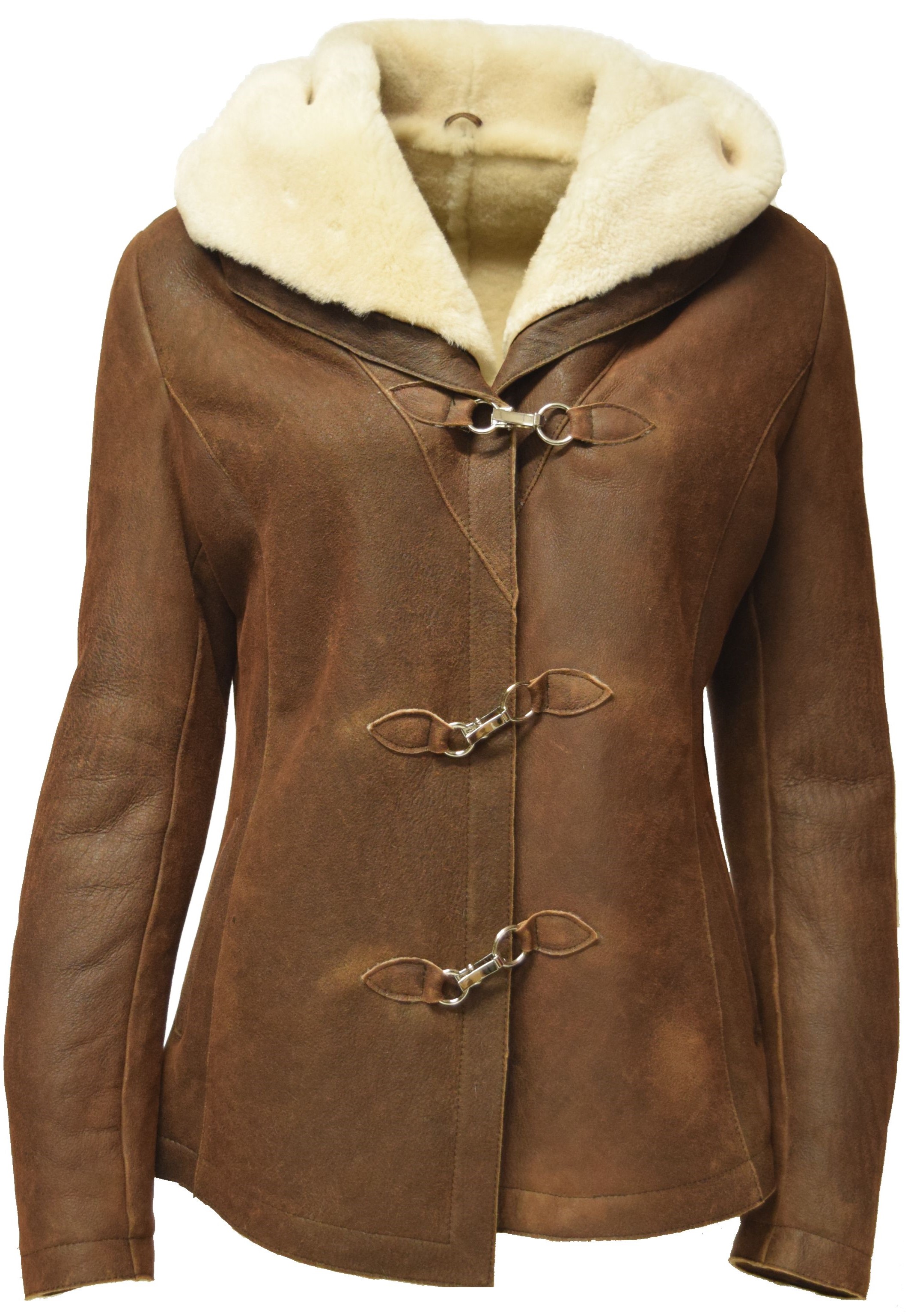 Damen Lammfelljacke Ebba mit Kapuze in Naturbraun