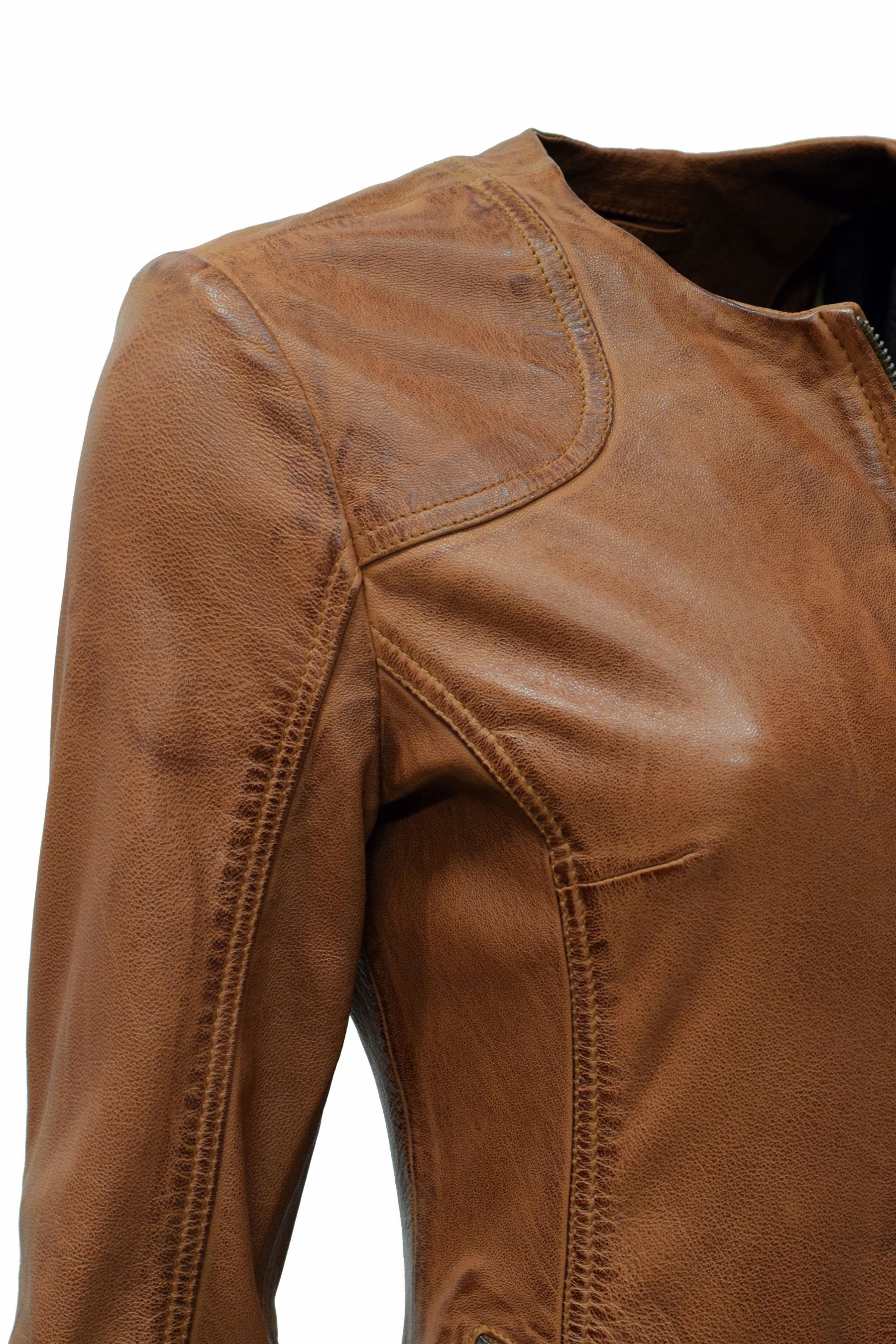 Damen Lederjacke "BINI" in washed Cognac 