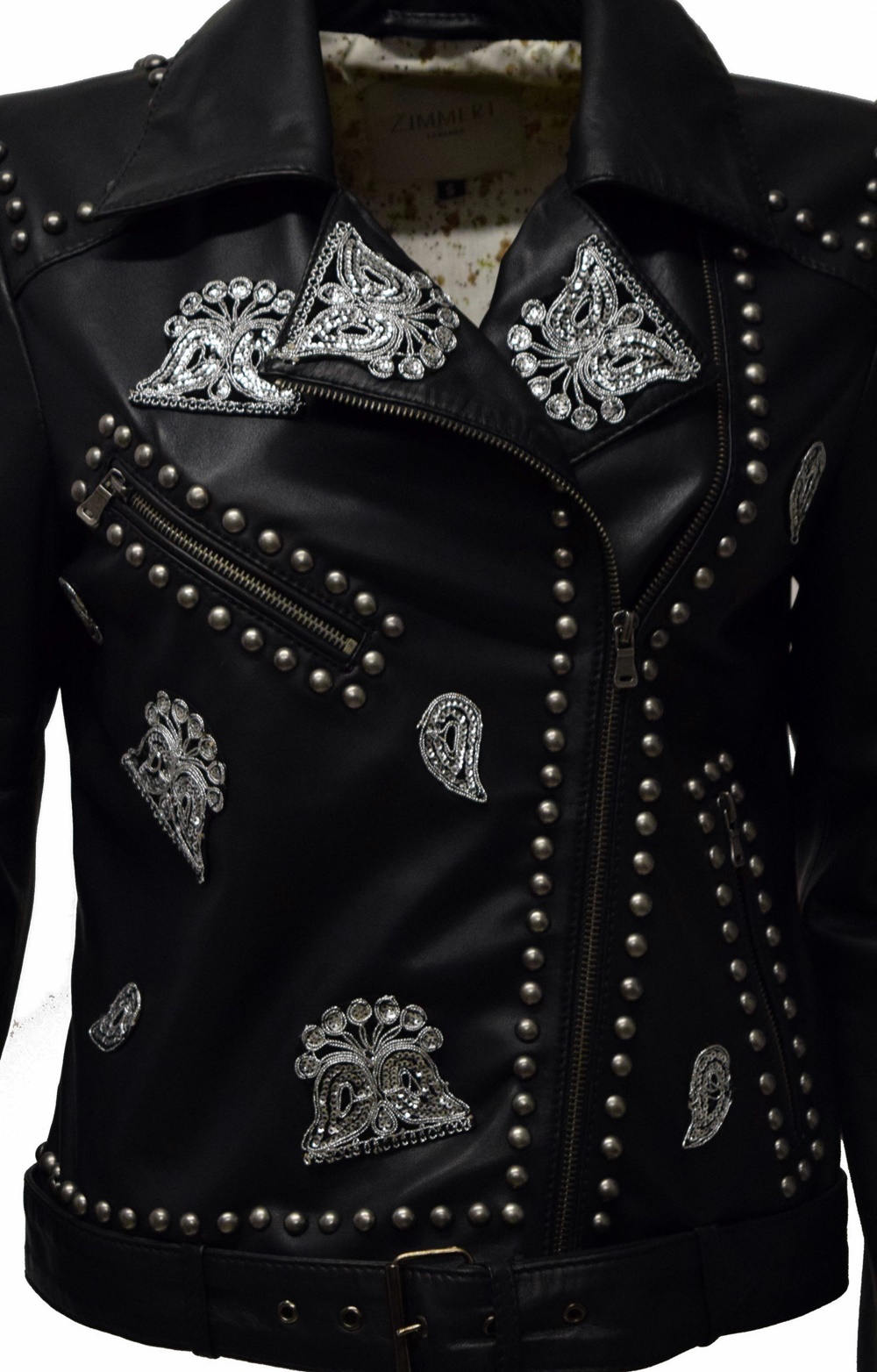 Damen Lederjacke Glimma mit Nieten und Applikationen in Schwarz