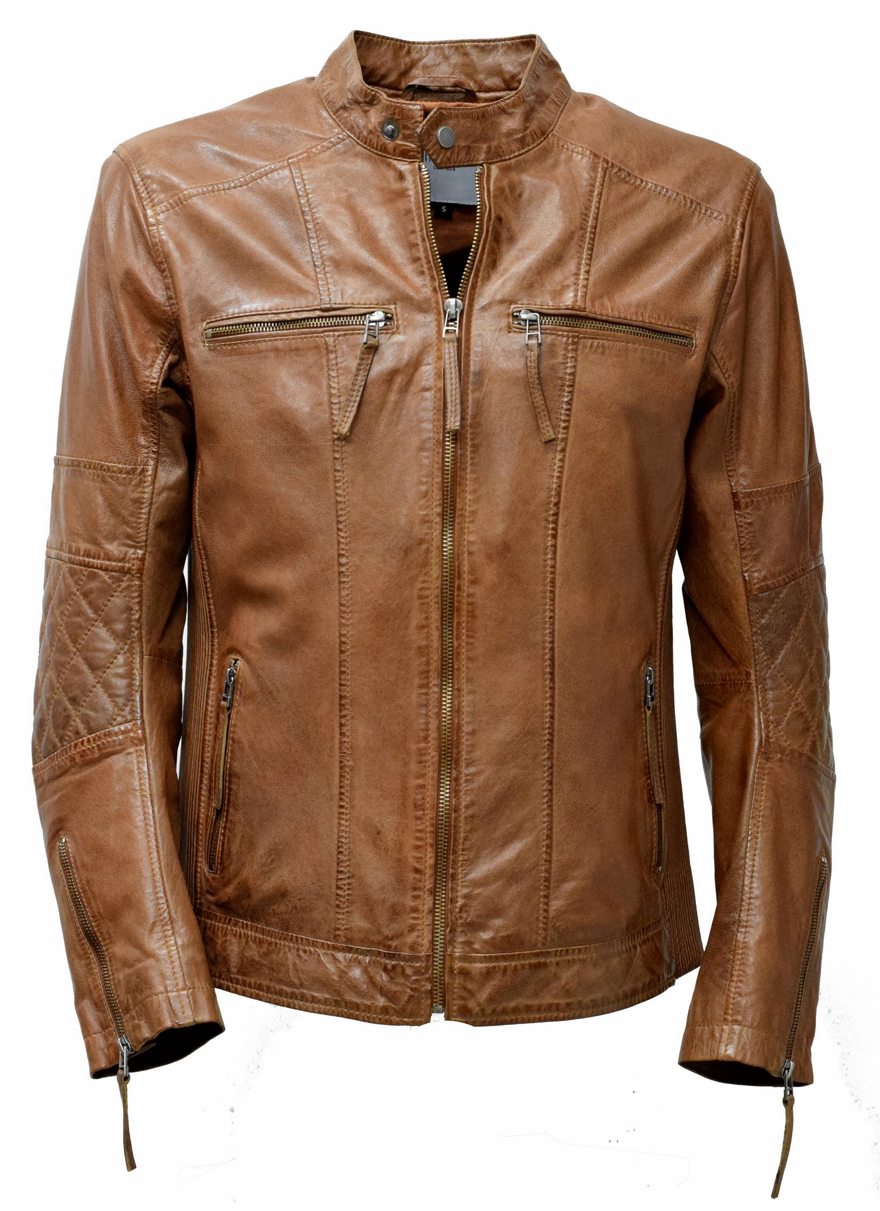 Herren Lederjacke Marco gesteppt in washed Cognac