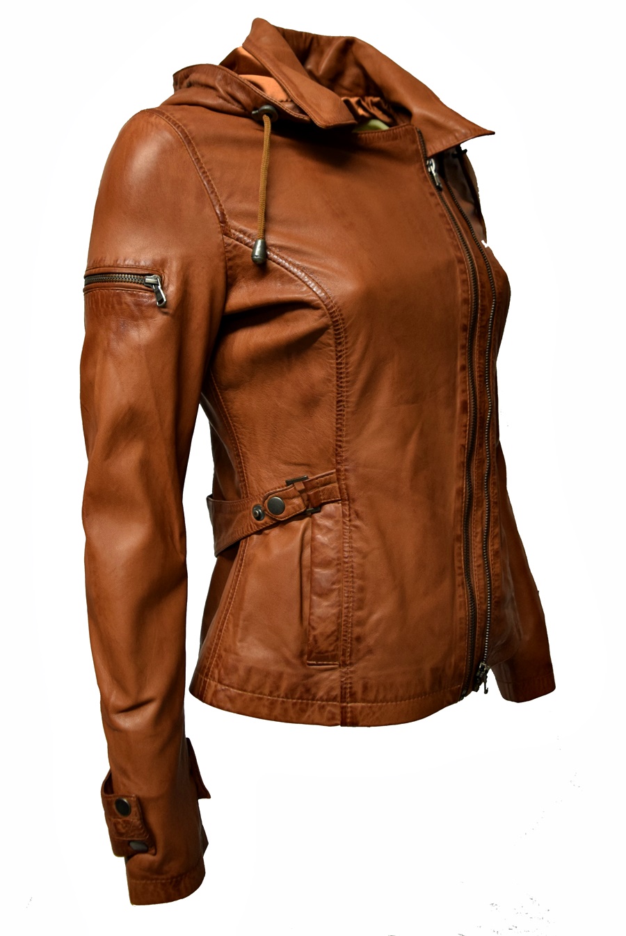 Damen Biker Lederjacke "Dana" in Dunkelcognac