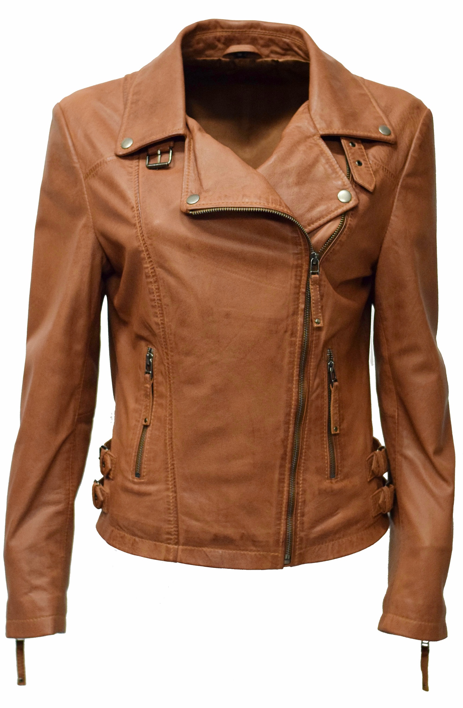 Damen Lederjacke Mala in washed Cognac
