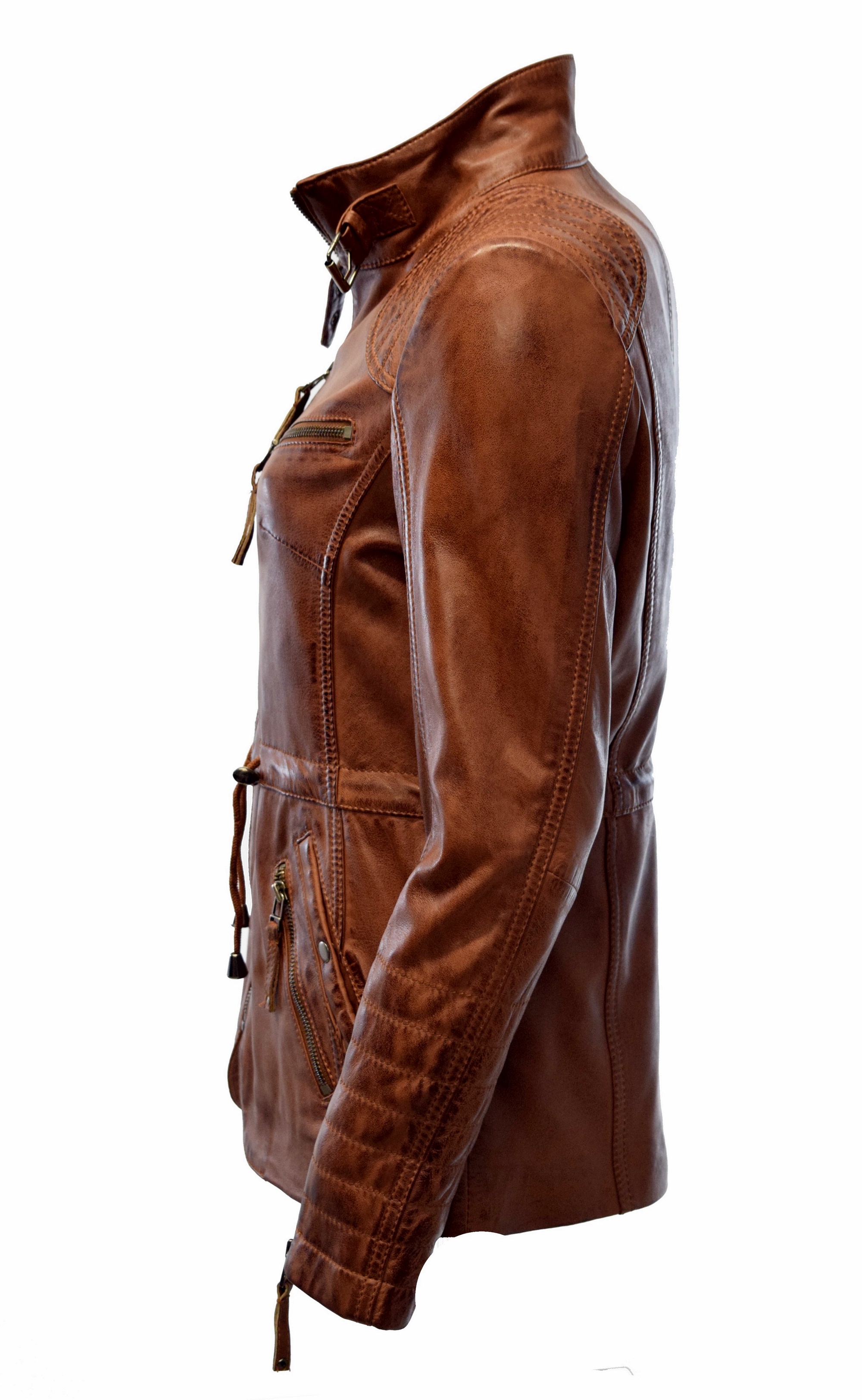 Damen Lederjacke Klara gesteppt washed Cognac Braun