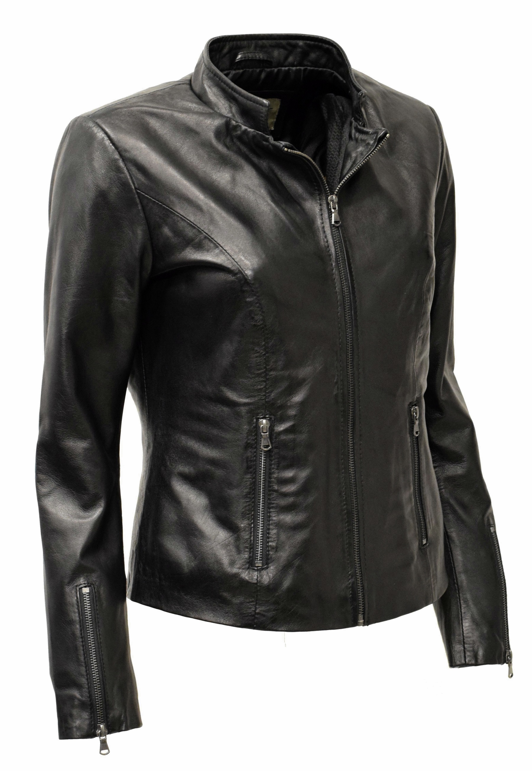 Damen Lederjacke Debby in washed Schwarz