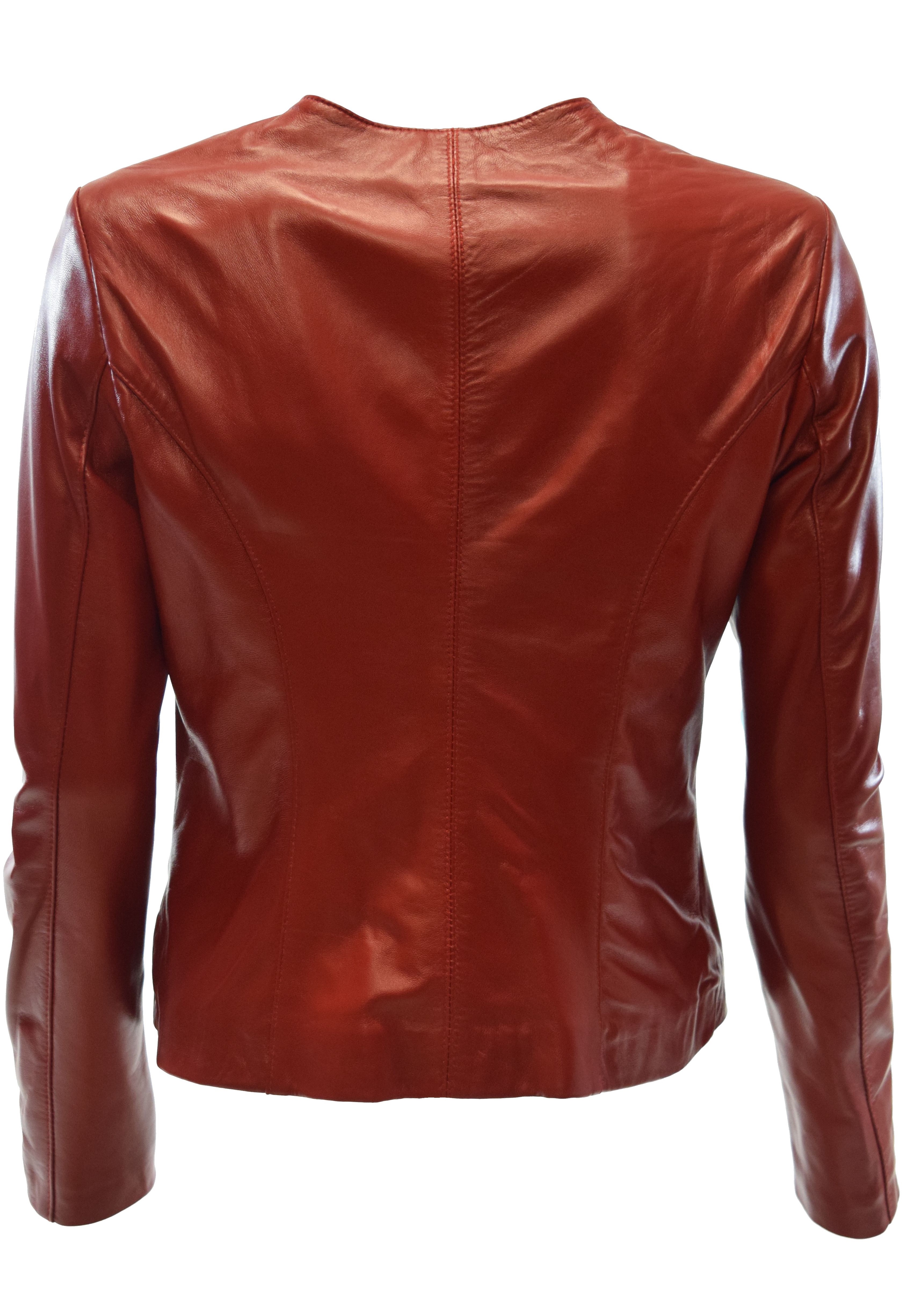 Damen Lederjacke Linda kragenlos in Scandal-Rot