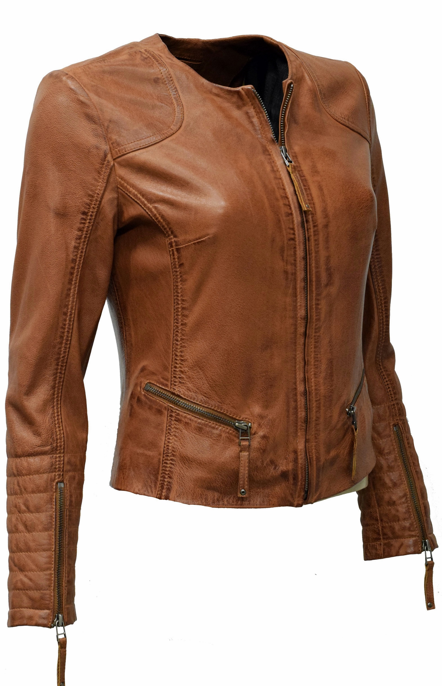 Damen Lederjacke "BINI" in washed Cognac 