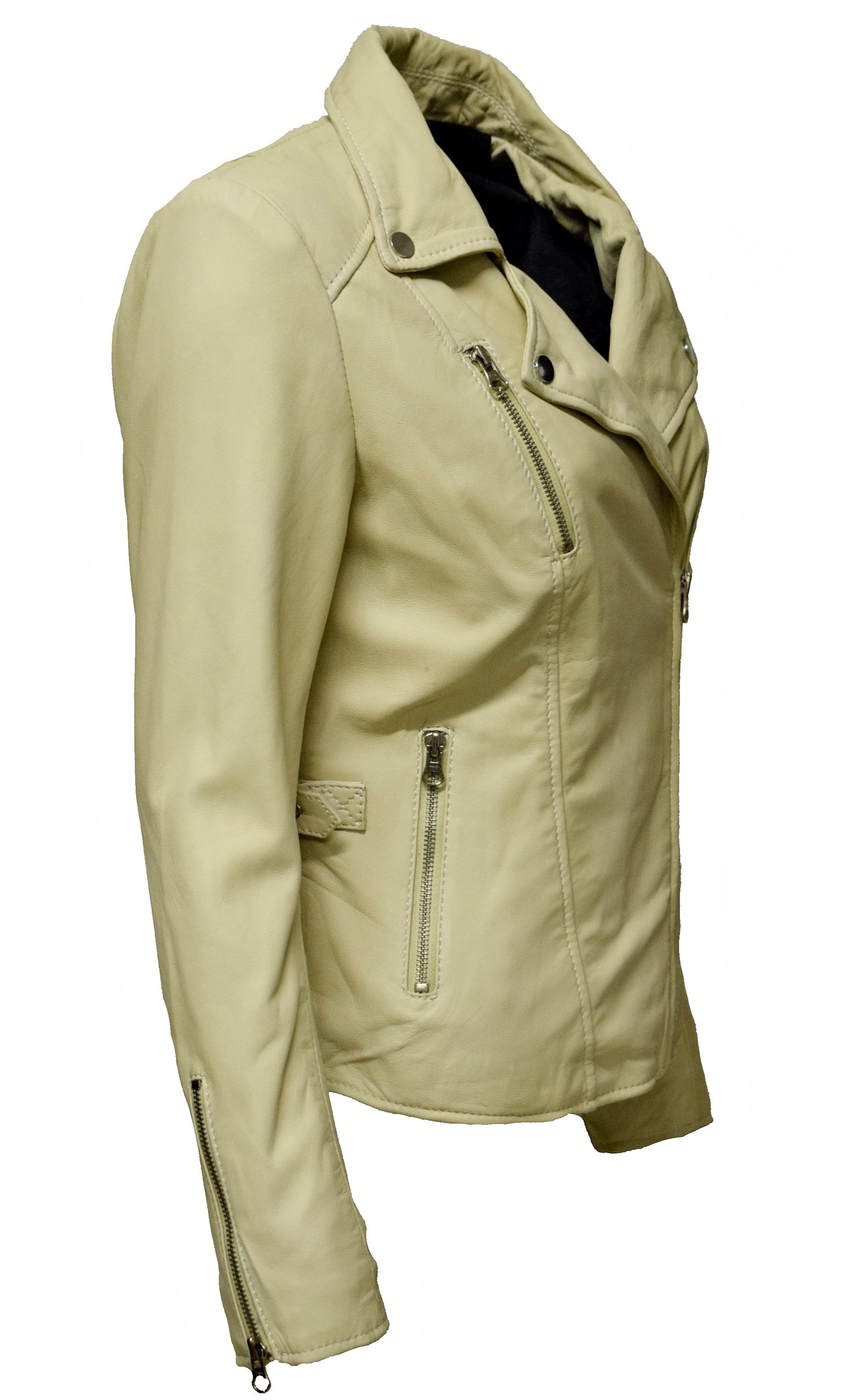 Damen Lederjacke Stella im Biker Stil in Pale Beige