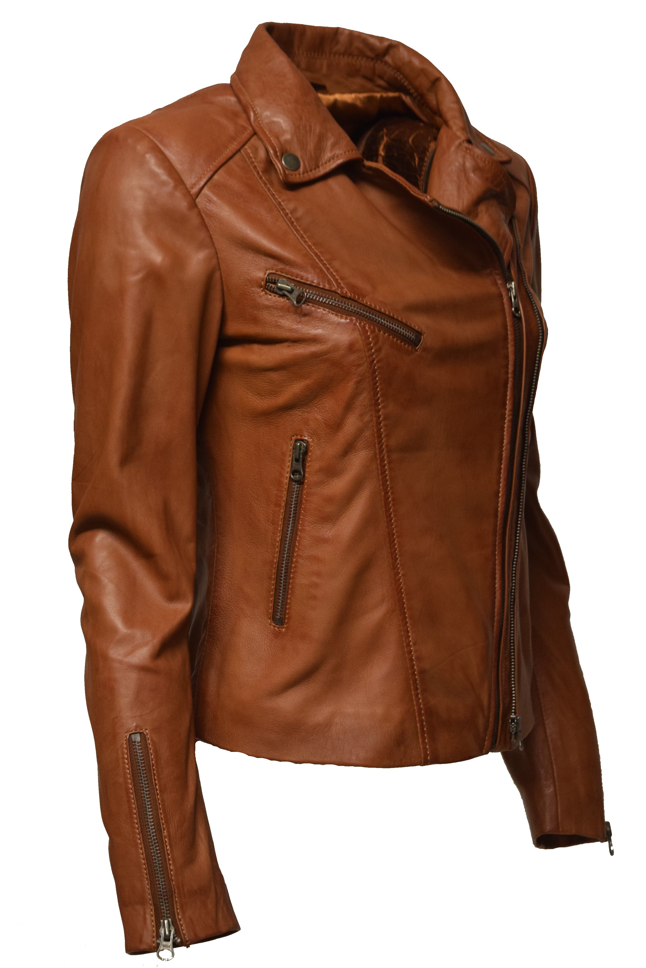 Damen Lederjacke Bebie in washed Dunkelcognac