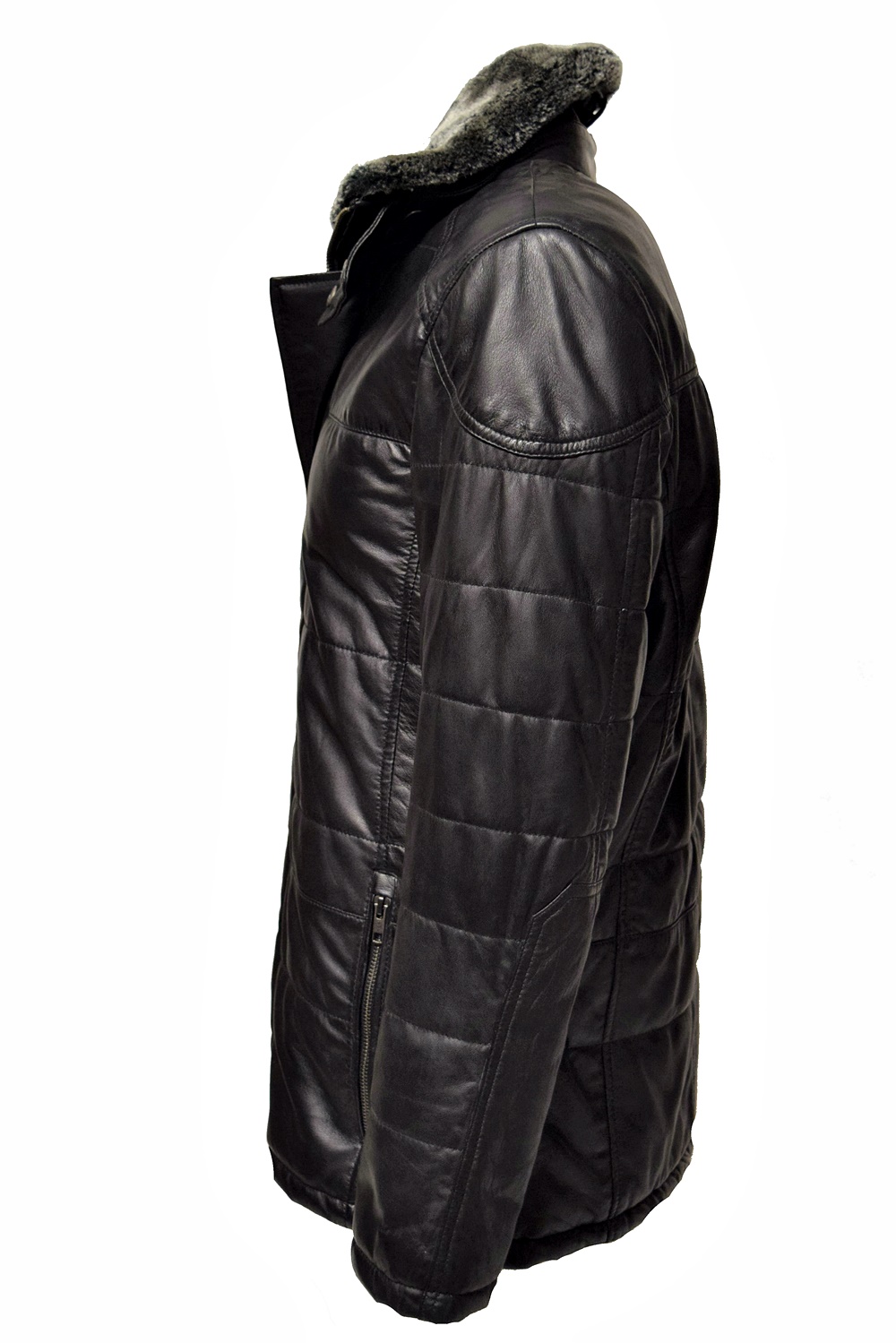 Herren Long Stepp-Lederjacke Sid in Schwarz