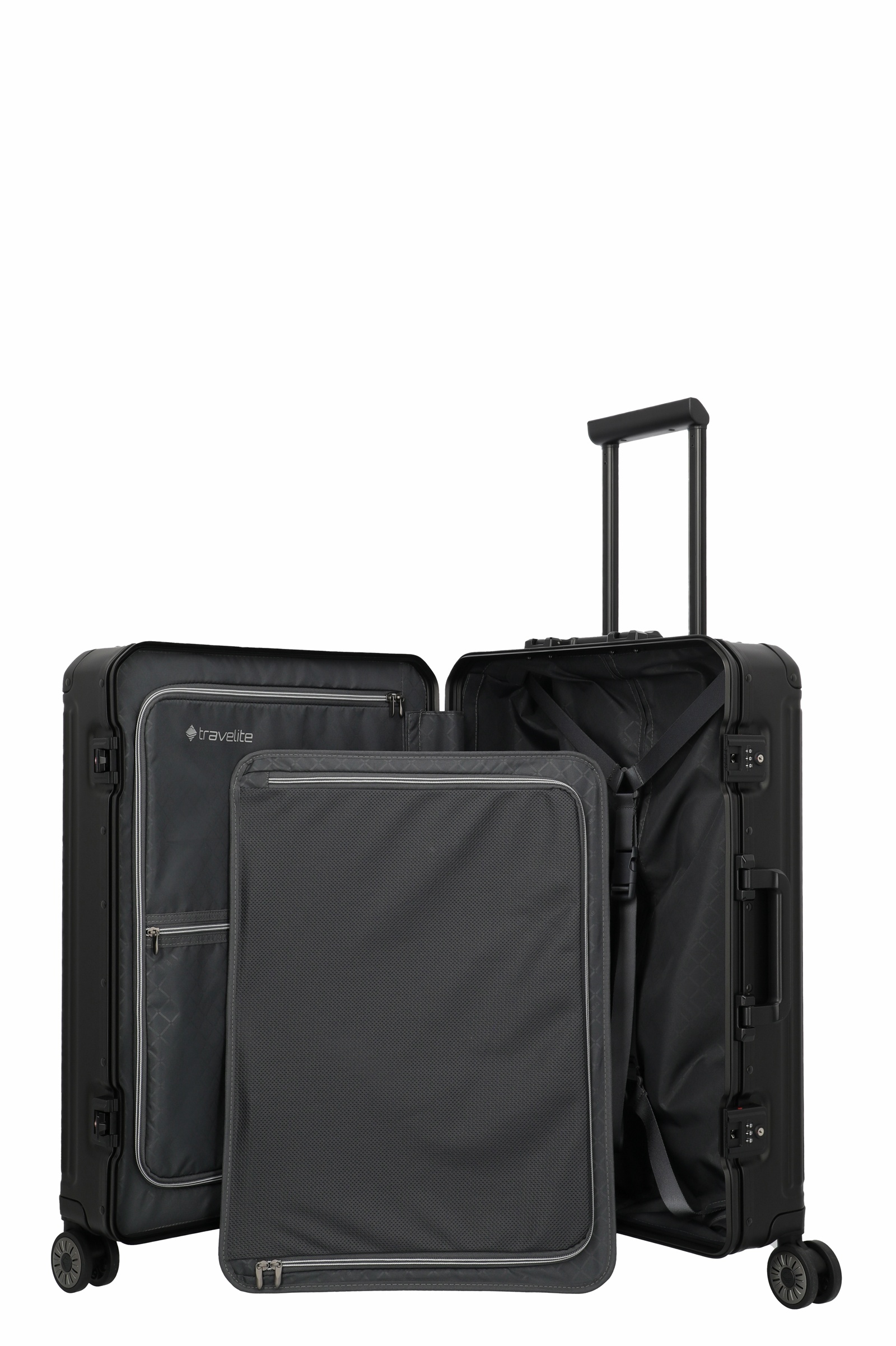 Travelite Aluminium Trolley Next 2.0 M 66 cm mit 4 Rollen Schwarz