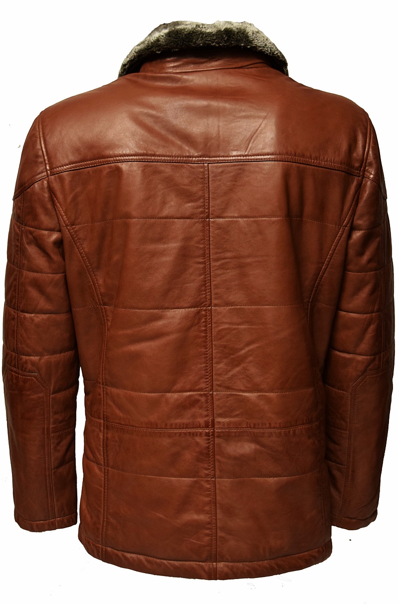 Herren Long Stepp-Lederjacke Sid in Dunkelcognac