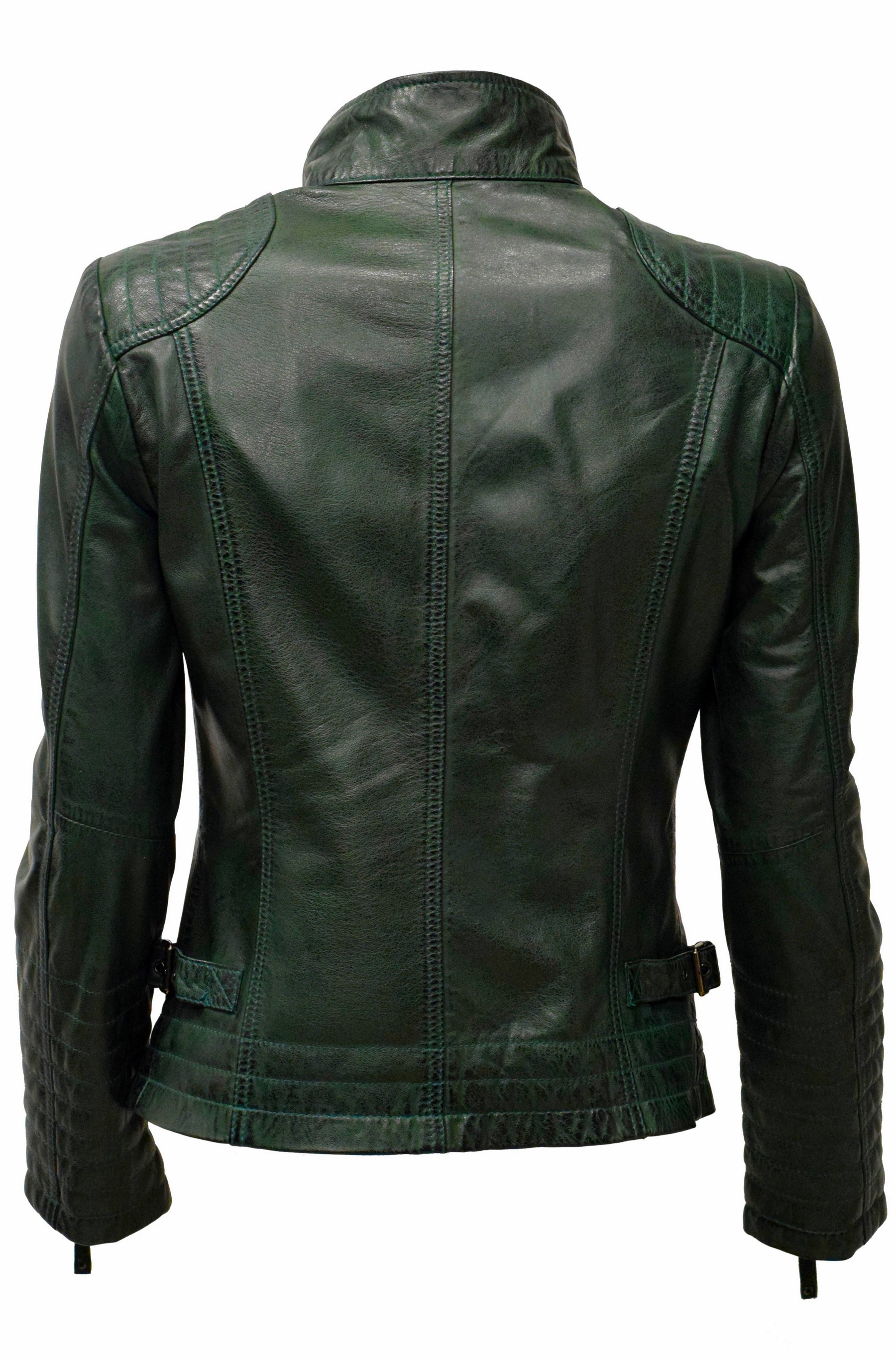 Damen Lederjacke Emmy gesteppt washed Grün