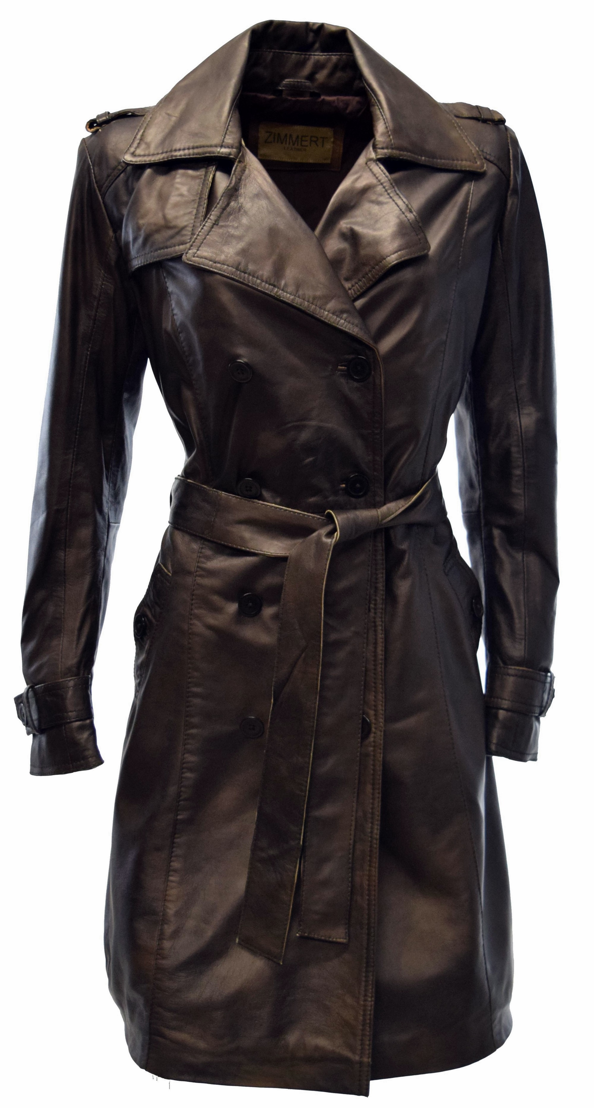 Damen Trenchcoat Ledermantel Tilly in washed Moccabraun