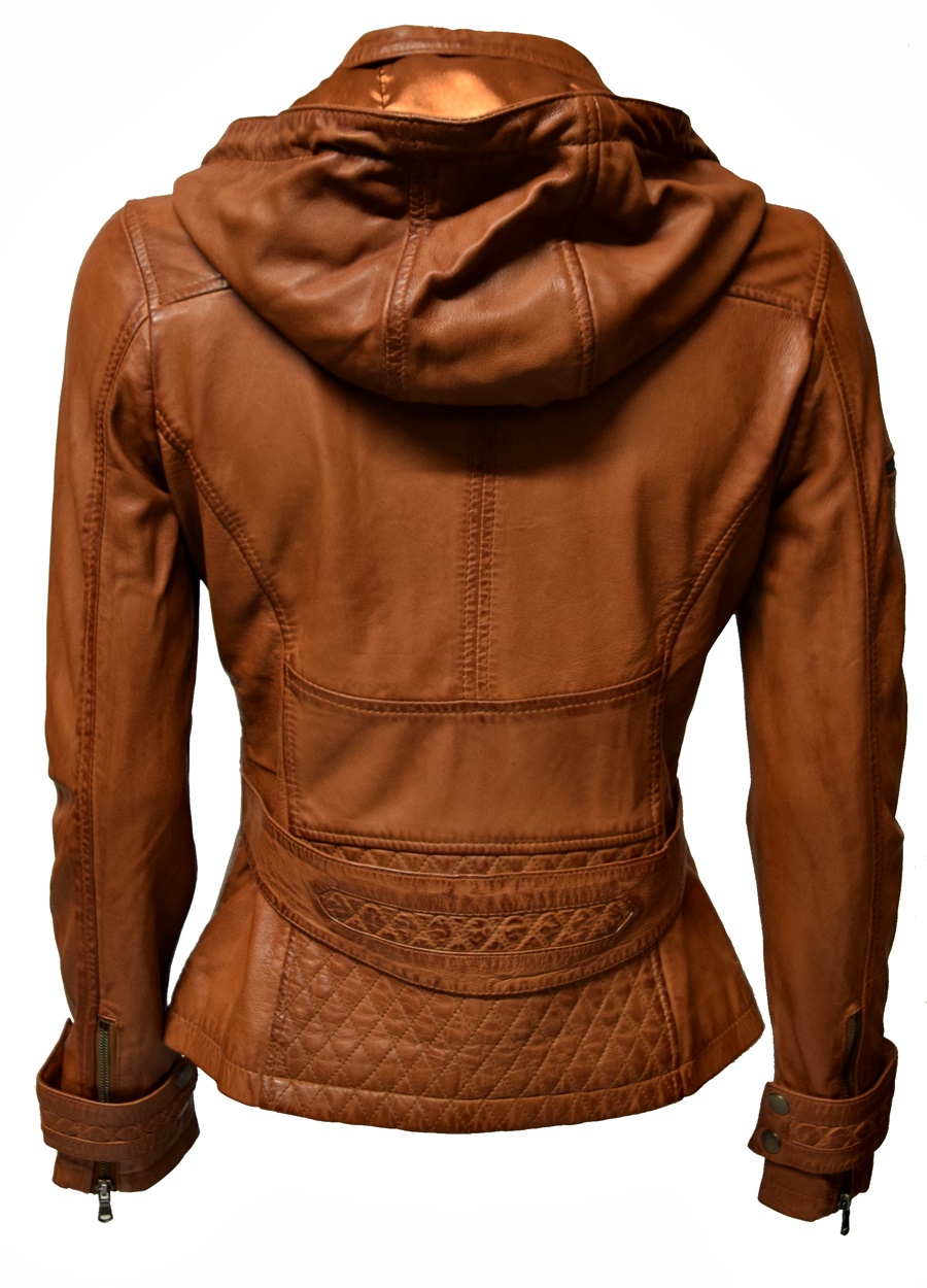 Damen Biker Lederjacke "Dana" in Dunkelcognac