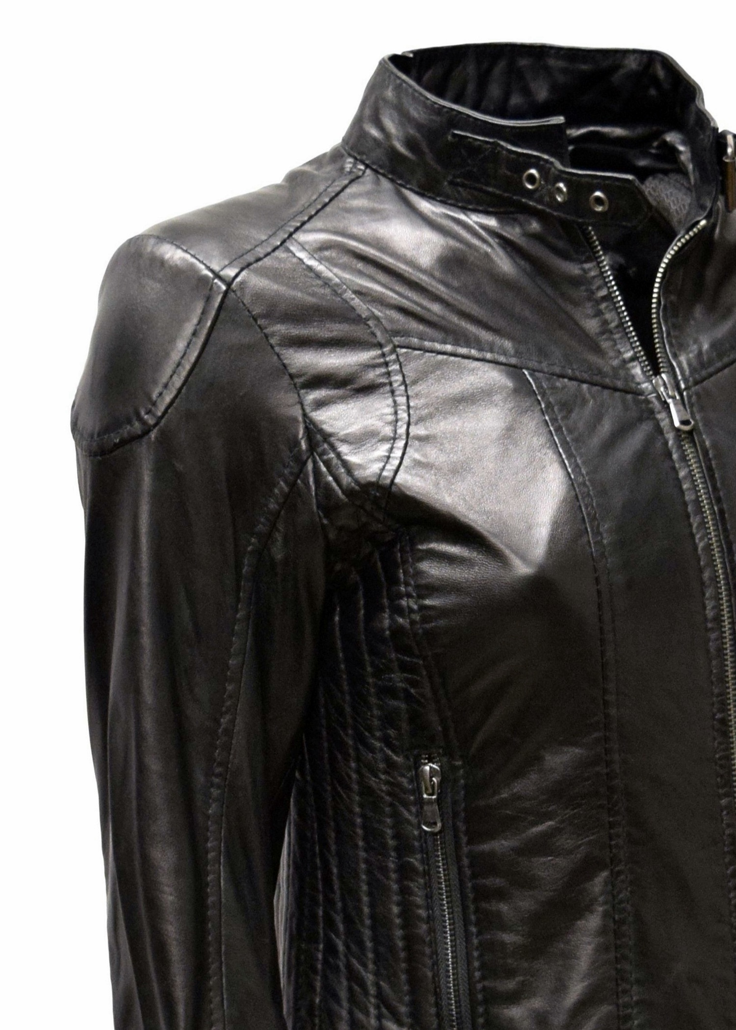 Damen Lederjacke Kimy gesteppt washed Schwarz