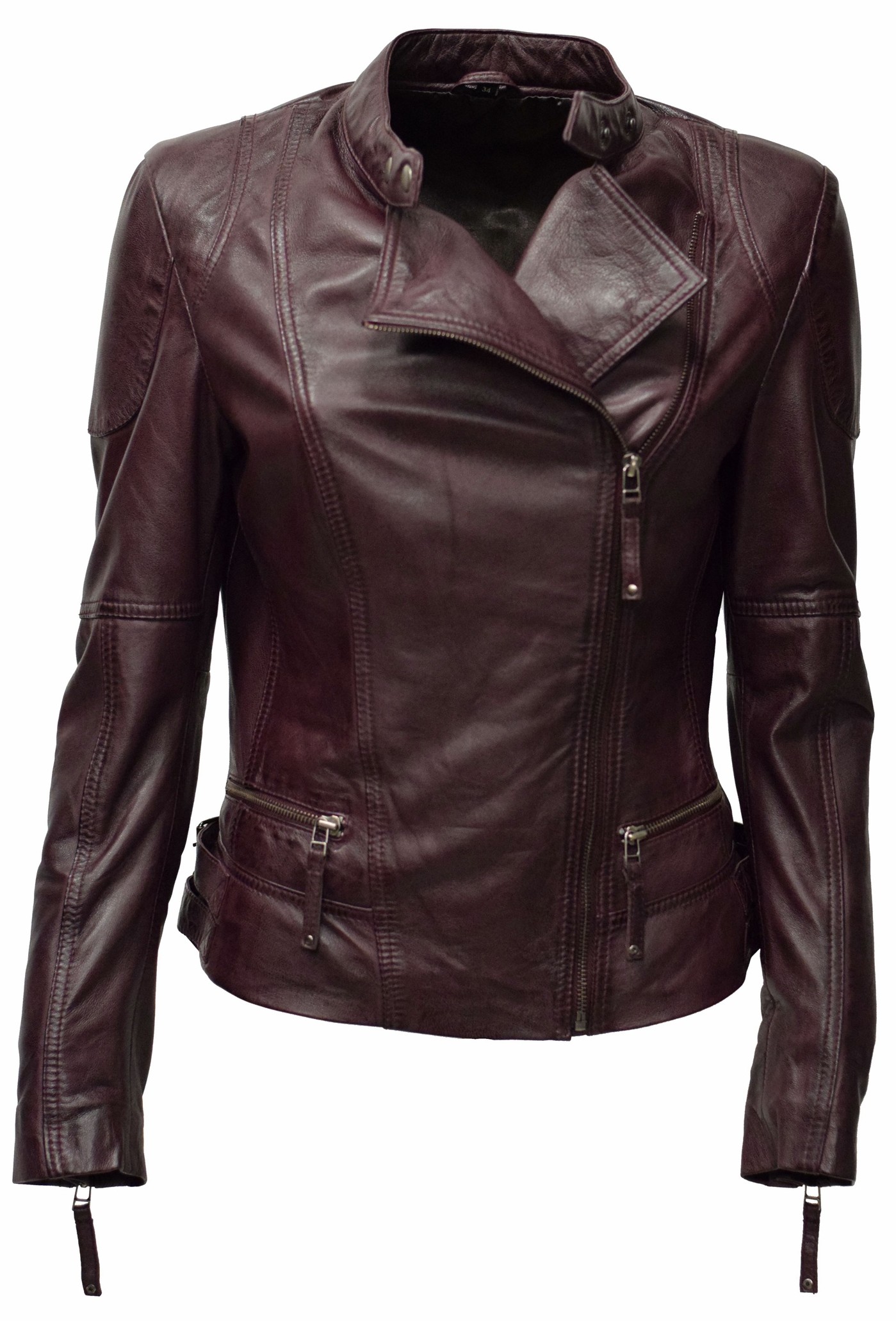 Damen Biker Lederjacke Jess in washed Burgundyrot