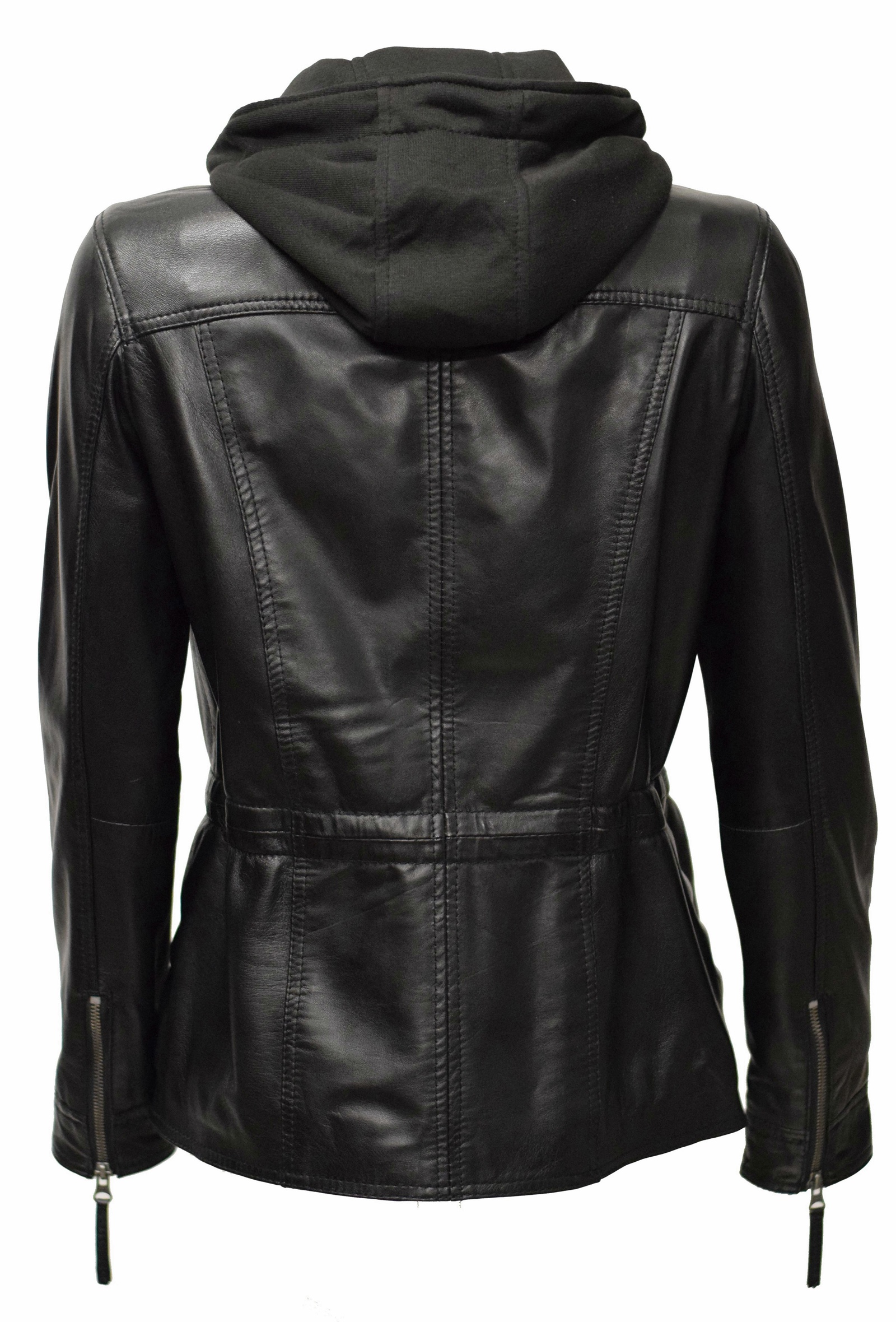 Damen Lederjacke Vanilla mit Kapuze in Schwarz