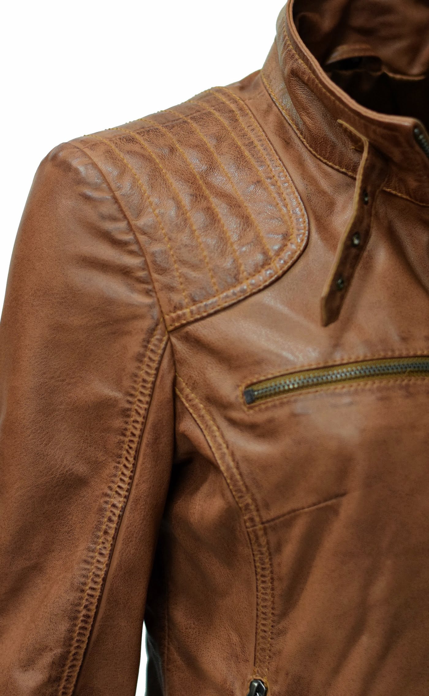 Damen Lederjacke Santa gesteppt washed Cognac