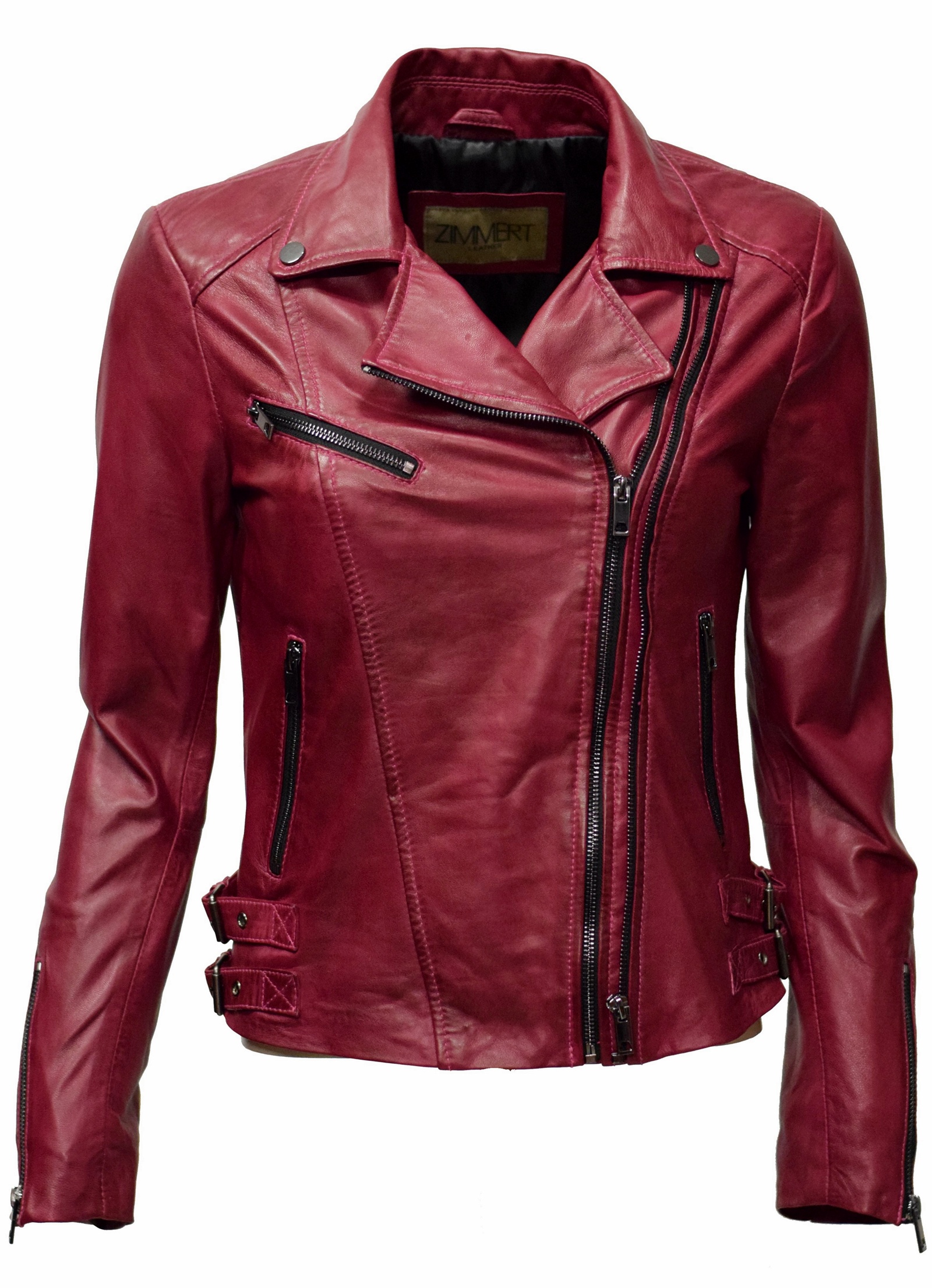 Damen Lederjacke Bebie in washed Amaranth Rot