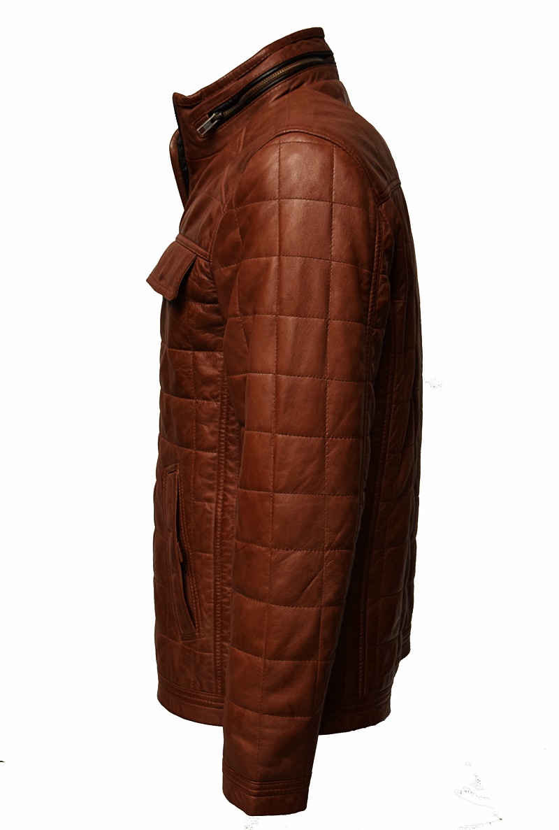 Herren Stepp-Lederjacke Colin washed Dunkelcognac