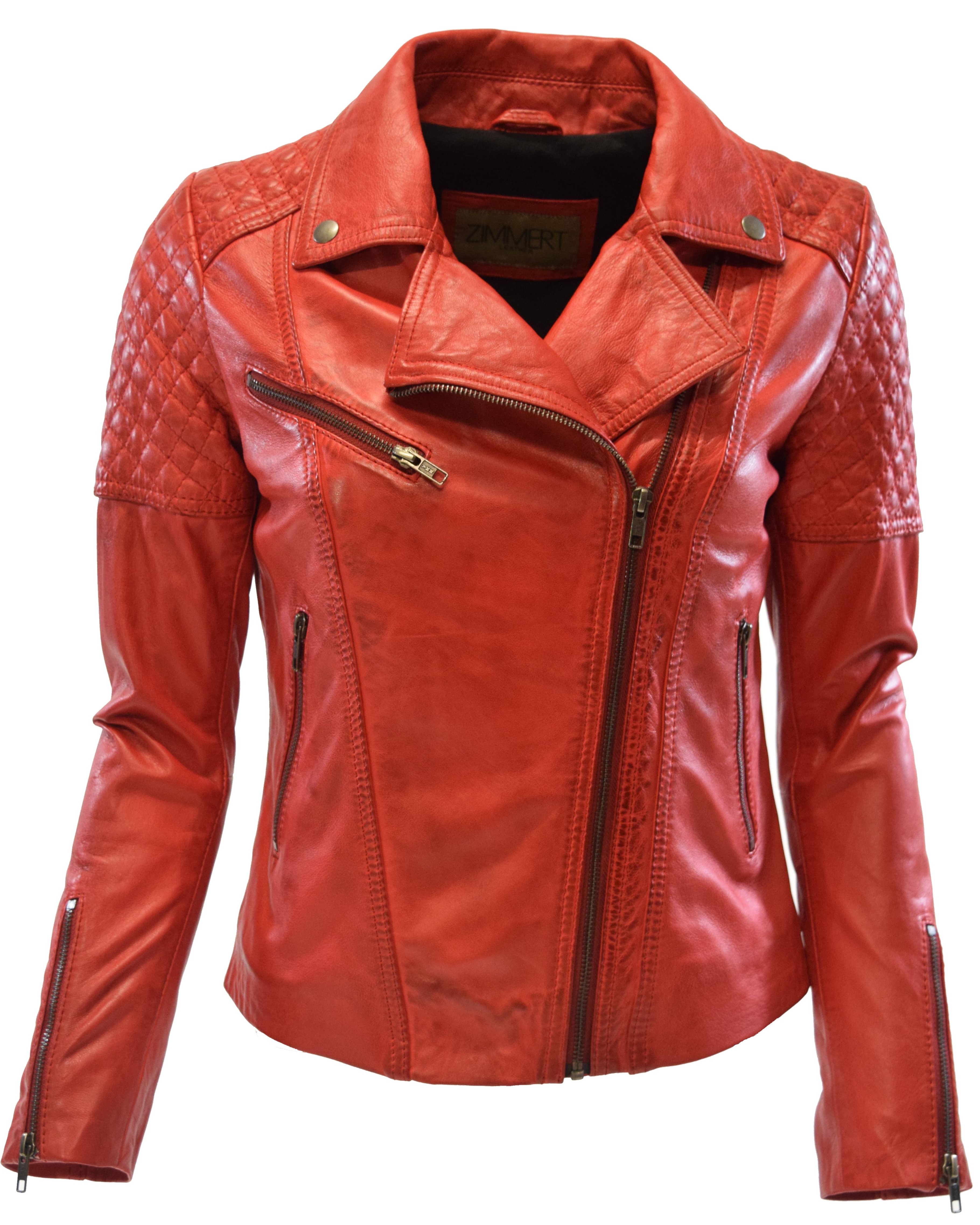 Damen Lederjacke Mona im Biker Stil in Rot