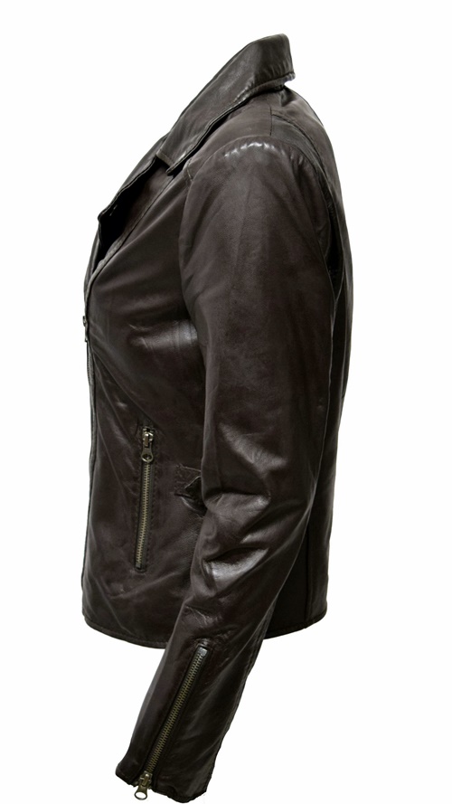 Damen Lederjacke Stella im Biker Stil Moccabraun