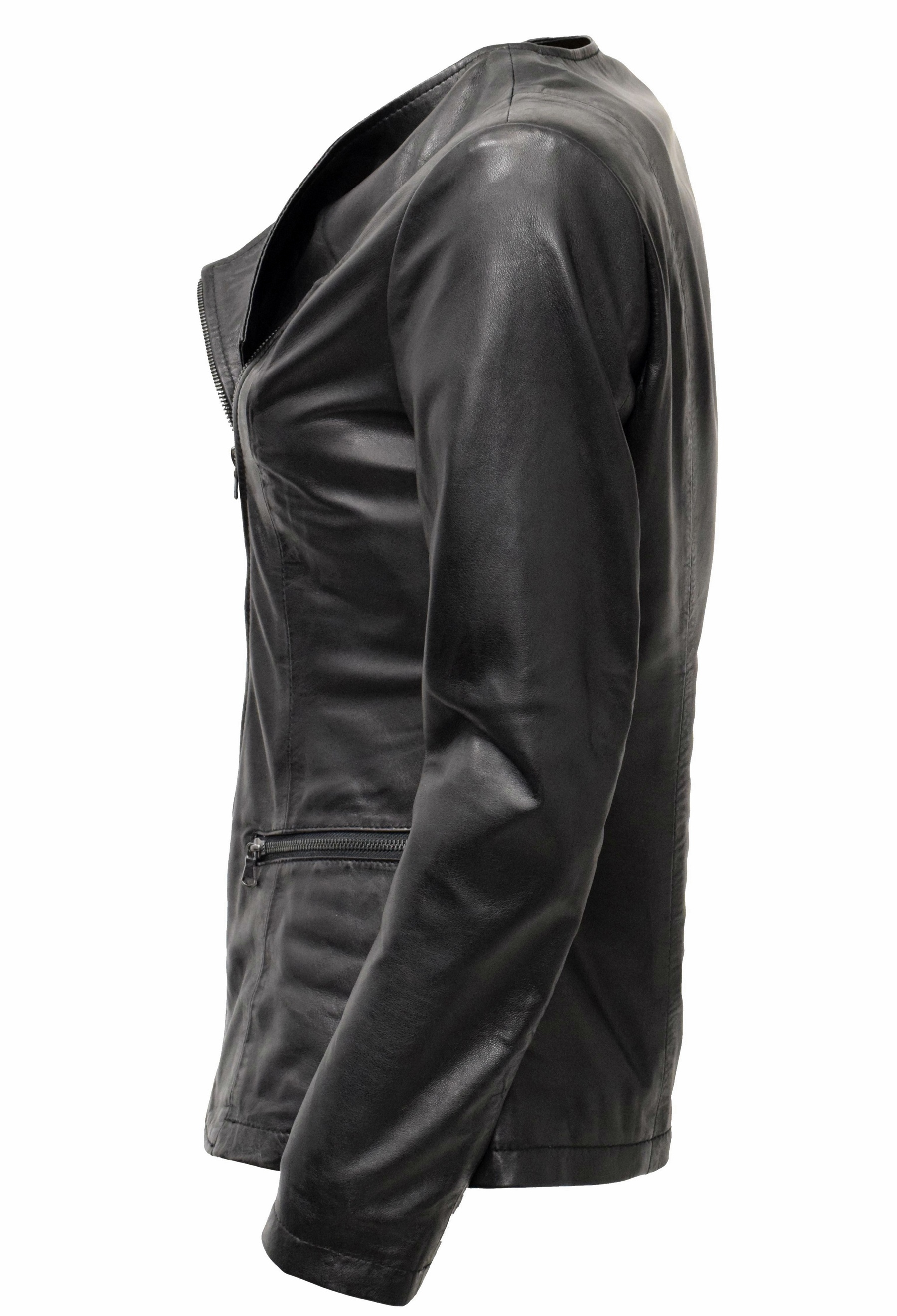 Damen Lederjacke Milla in washed Schwarz 